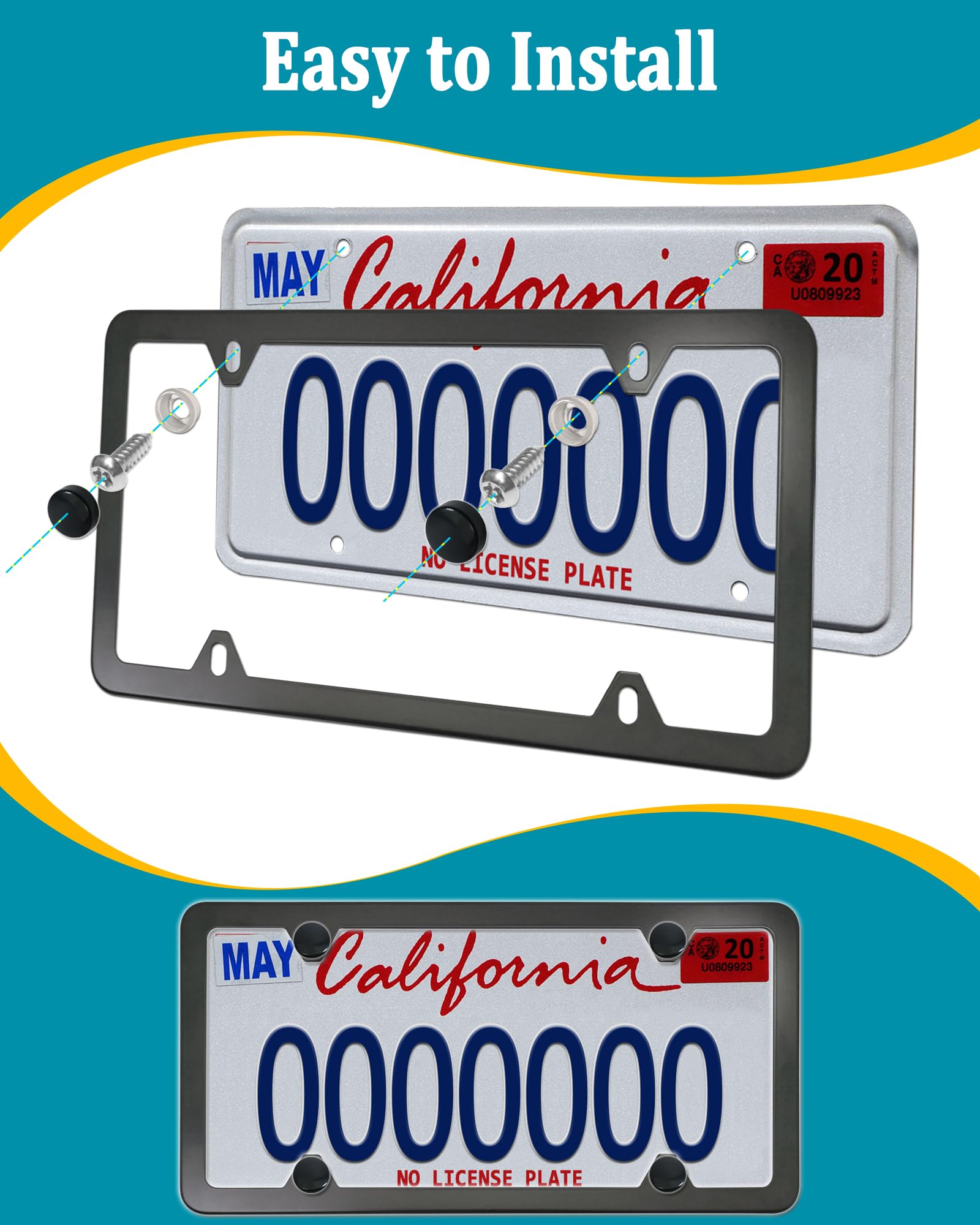 Aootf Stainless Steel License Plate Screws -30Pc Star Anti Theft Screw Torx Head Security Tamper Resistant Self Tapping License Plate Bolt License Plate Frame Fastener, Black Caps,Anti-Rattle Pad