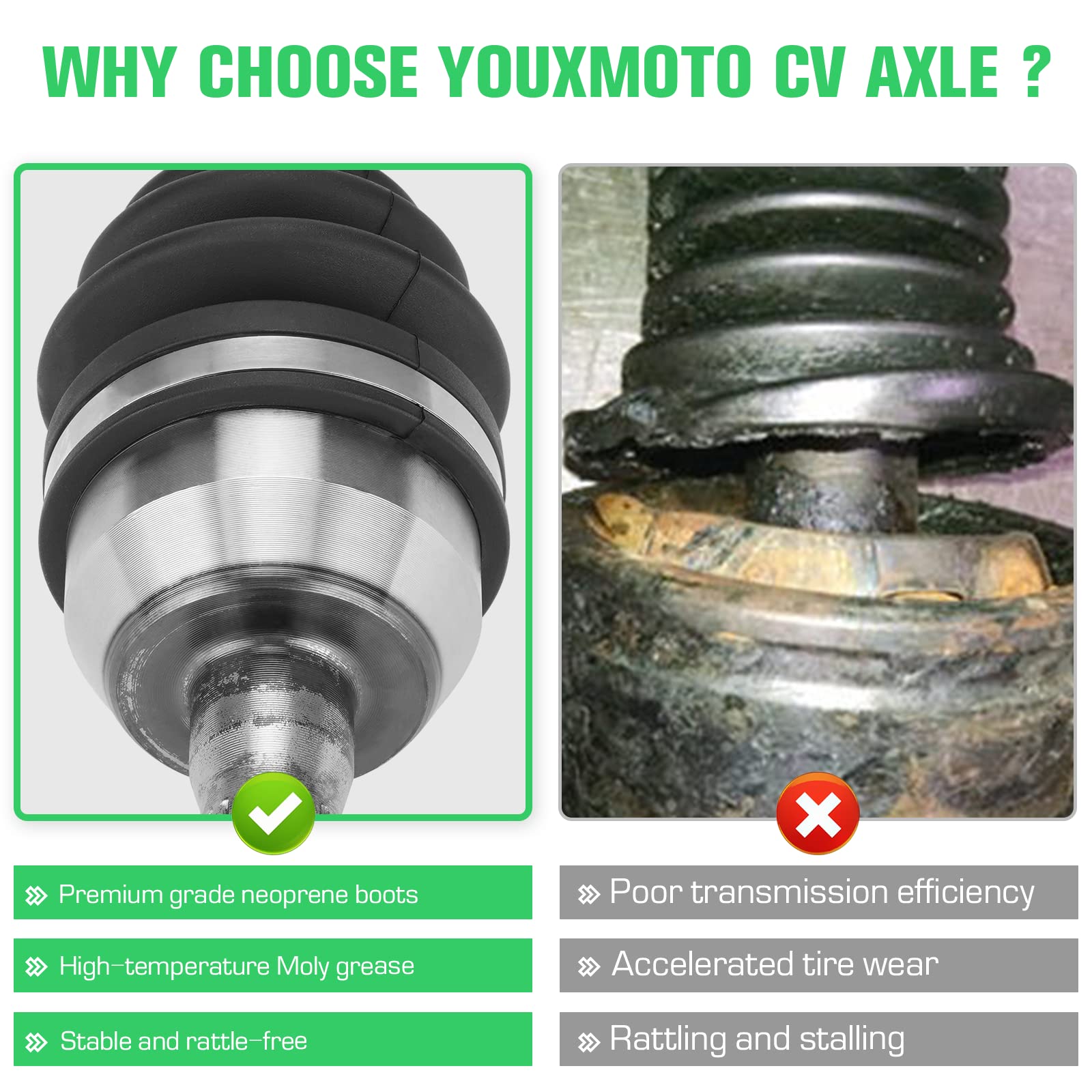 Youxmoto Front Cv Axle Fit For Polaris Sportsman 450/570 2015-2022; 2015 Sportsman Etx/Forest 570; 4340 Chromoly Steel Front Left/Right Cv Axle Drive Shaft; For 1332931