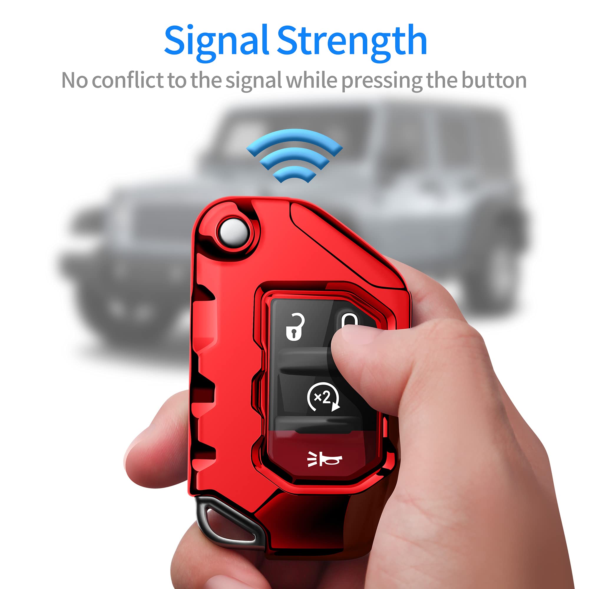 Tukellen For Jeep Key Fob Cover Premium Soft Full Protection Key Shell Key Case Compatible With Jeep 2020 2021 Gladiator Jt Sahara Jlu 2018-2021 Jeep Wrangler Jl Jlu Rubicon(Red)