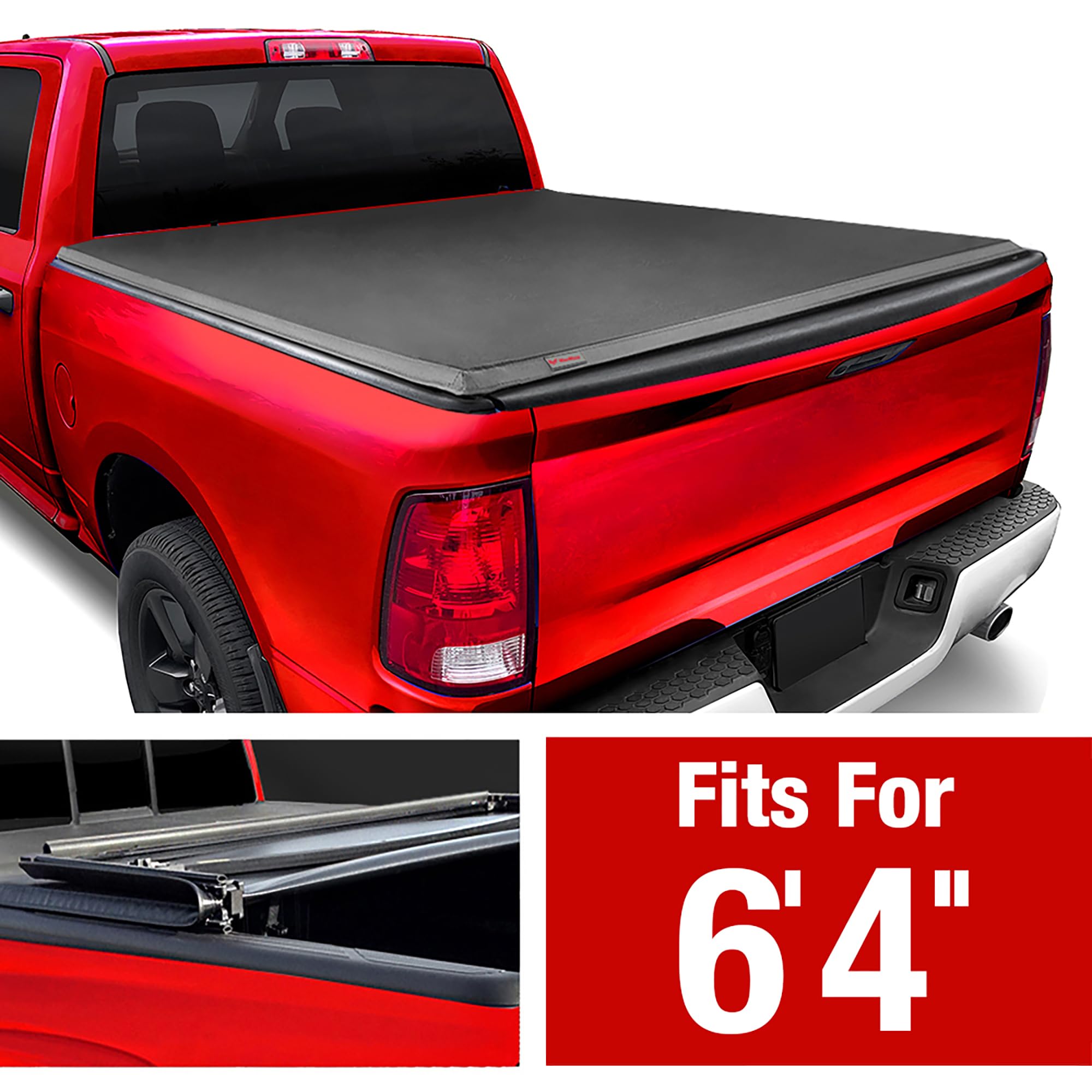 Maxmate Soft Quad-Fold Truck Bed Tonneau Cover Compatible With 2019-2025 Ram 1500 New Body (Not Fit 19-25 Classic) | 6'4'' (76''