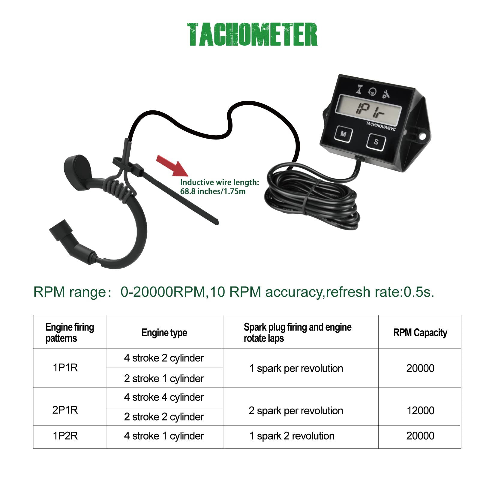 Yooreal Digital Inductive Tach Hour Meter,RPM Gauge Meter Tachometer for Lawn Mower Scooter Dirt Bike Tractor Generator Air Comp