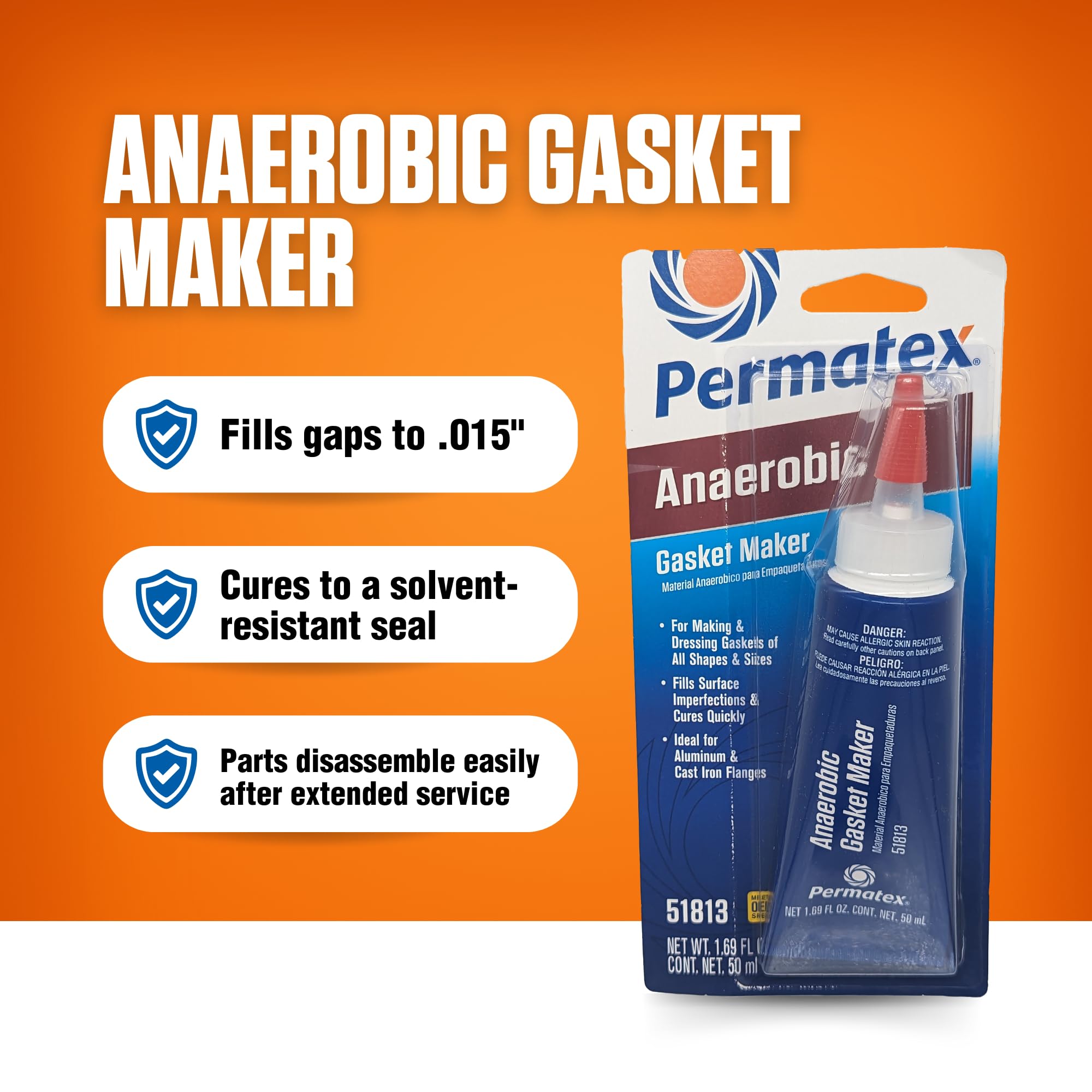 Permatex 51813-6PK Anaerobic Gasket Maker, 50 ml Tube (Pack of 6)