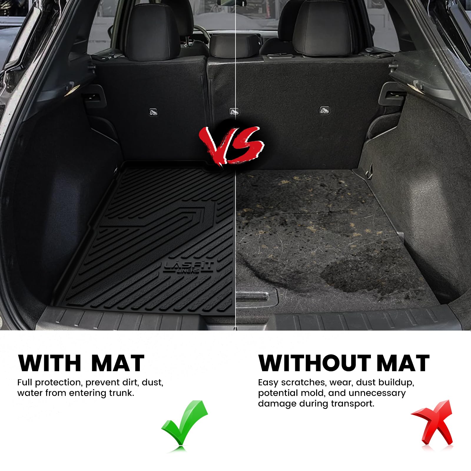 Lasfit Cargo Mat & Backrest Mats For Nissan Kicks 2025 (Not Fit Awd & 2025 Kicks Play), All Weather Tpe Custom Fit Easy Clean Du