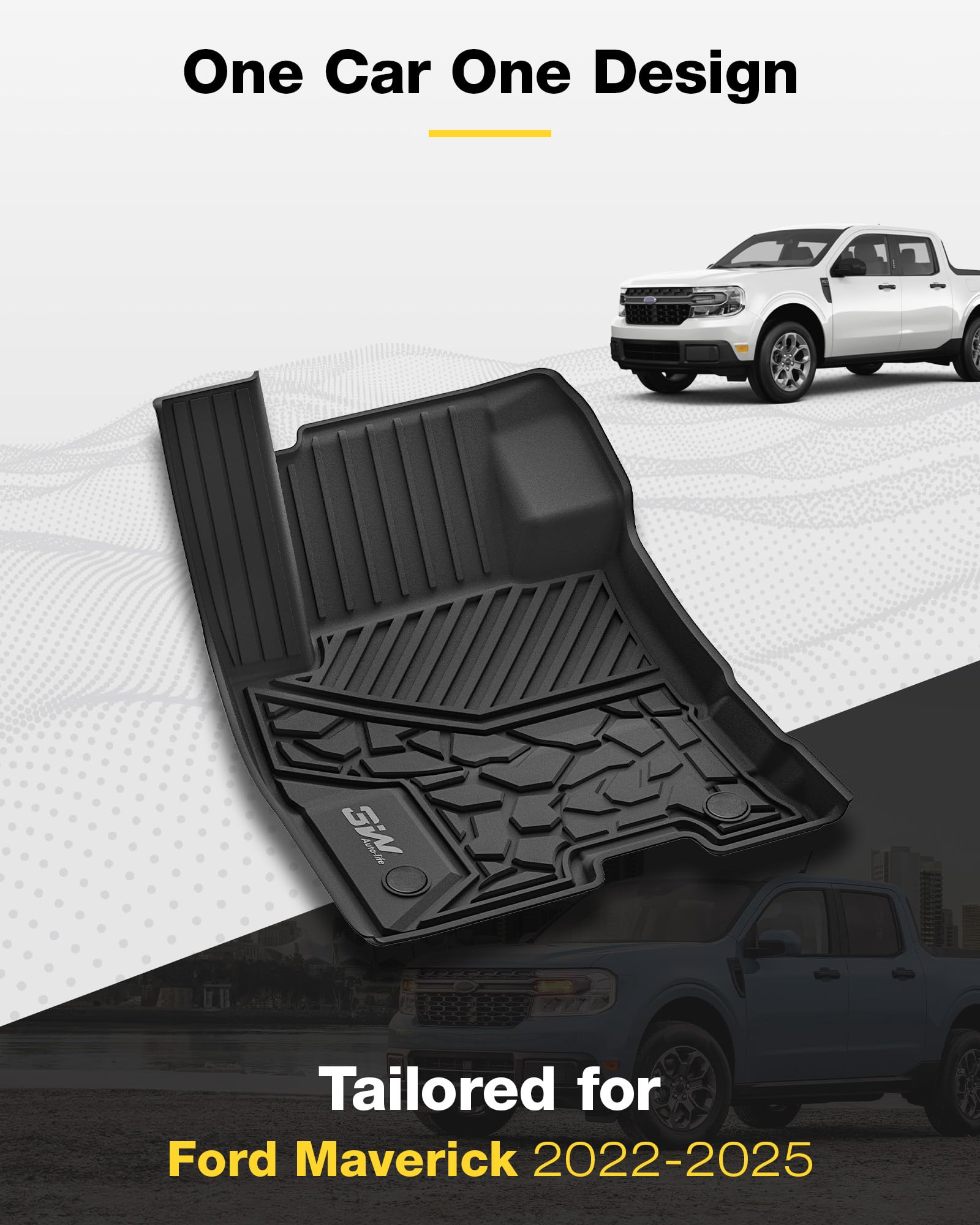 3W Floor Mats Fit For Ford Maverick Hybrid 2022 2023 2024 2025, Tpe All Weather Custom Fit Floor Liner Car Accessories 1St And 2
