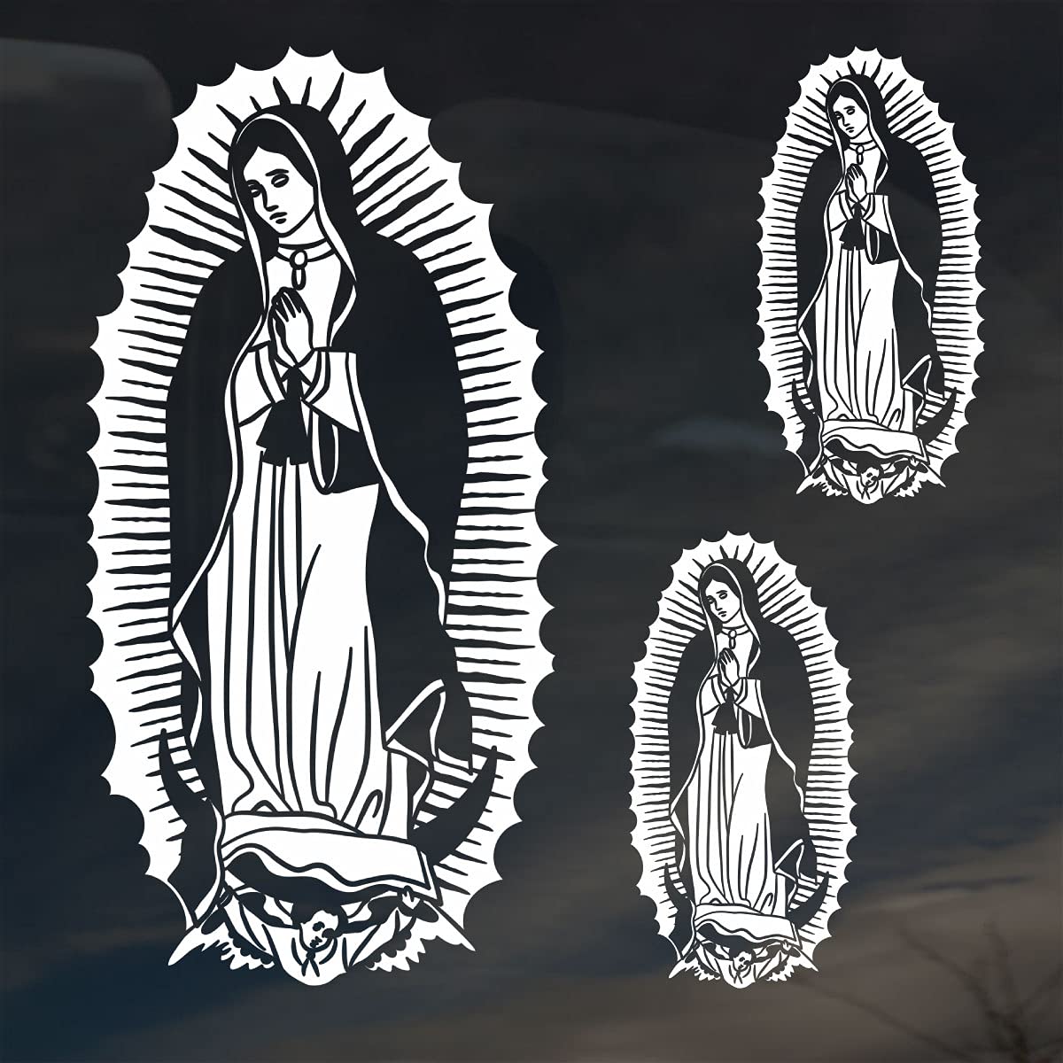 Our Lady Of Guadalupe Stickers For Car Truck Tablet Tumbler - Set Of 3 White Catholic Decal Sticker 3'' And 6'' Virgin Mary Stic