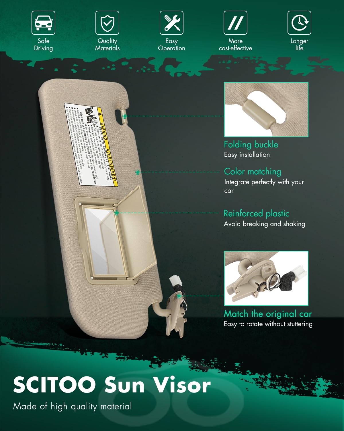 Scitoo Beige Right Passenger Side Auto Sun Visor Assembly Fit For 2006-2008 For Hyundai Sonata With Sunroof