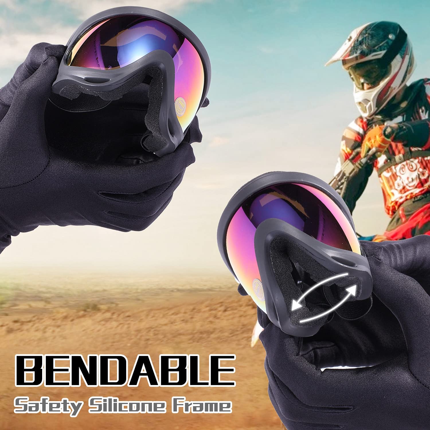 LOEO Motorcycle Goggles 2 Pack - ATV Dustproof Dirt Bike Goggles for Ski Racing, Riding, Off-Road Waterproof Motocross