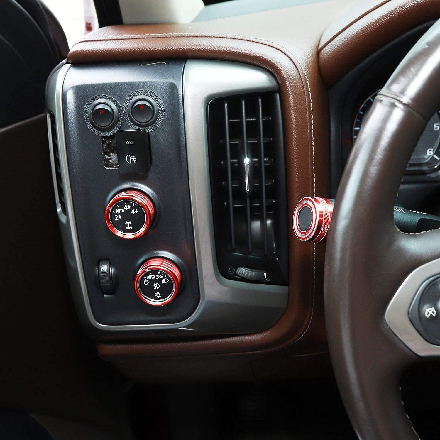 Jecar Center Console Switch Button Trim Air Conditioner Control Knob Cover For Chevy Silverado & Gmc Sierra 2014-2018, Red