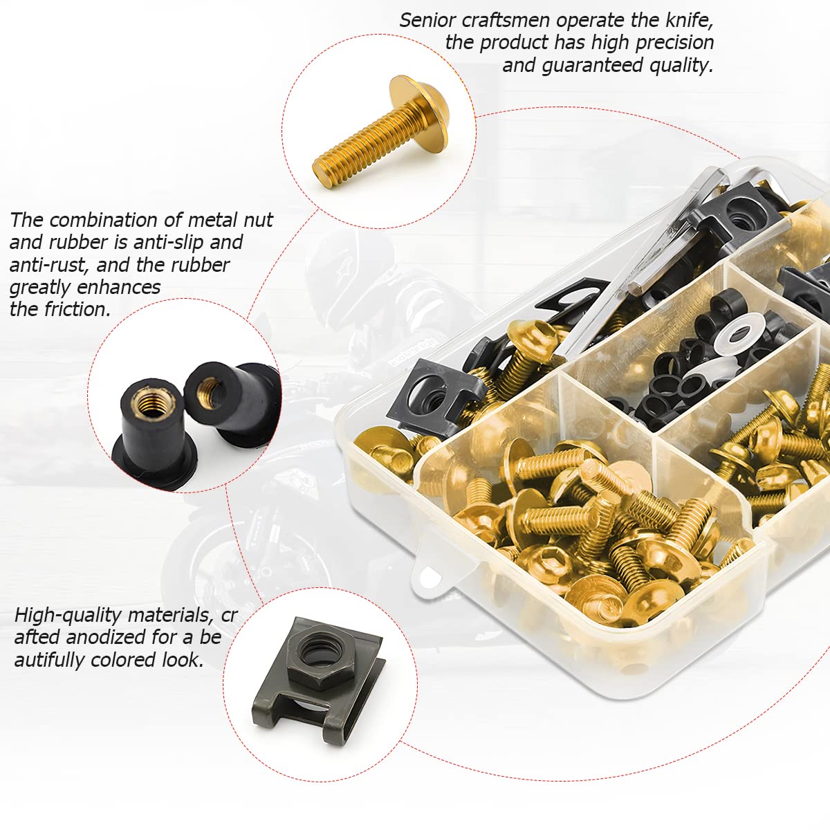 Motorcycle Fairing Bolt Kit, 177Pcs M5 M6 Motorcycle Windscreen Screws, Aluminum Fasteners Fairing Bolts Nut Clips Kit, Mounting