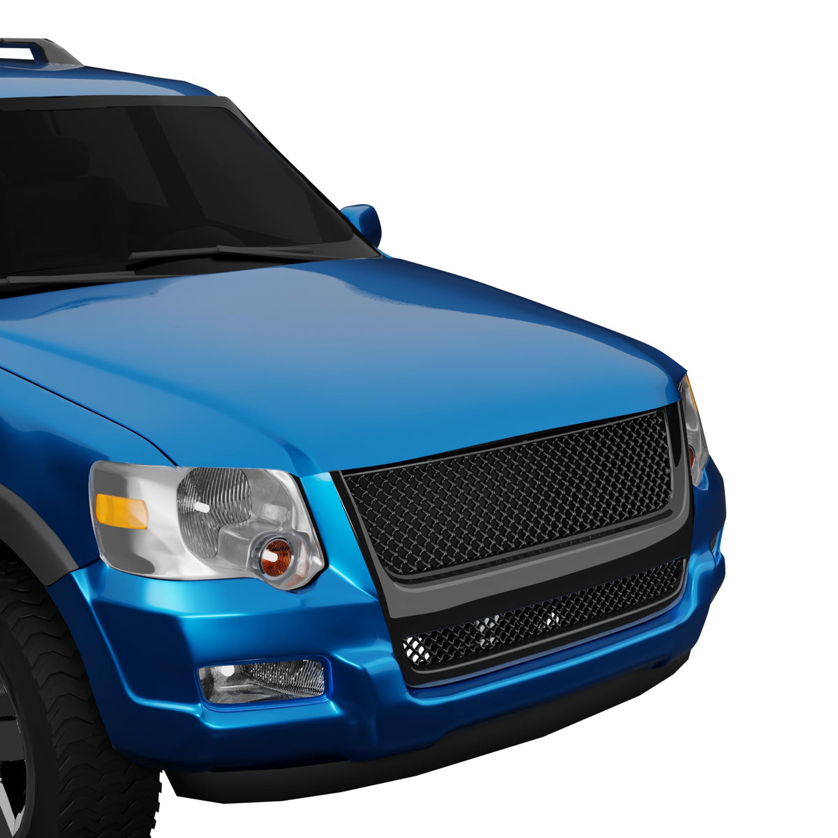 Armordillo Mesh Style Front Grille|Compatible With 2007-2010 Ford Explorer Sport Trac|8721186|Piano Black|Front Hood Bumper Gril