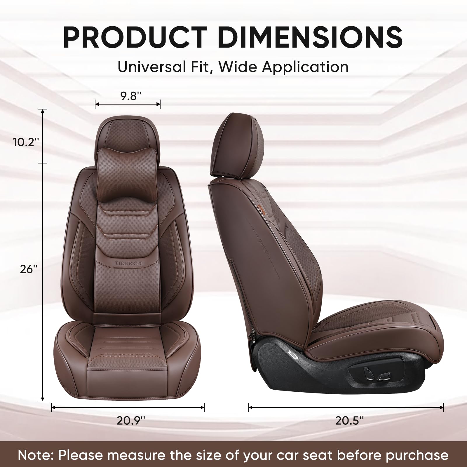 Tiehesyt Mature Brown Car Seat Covers, Breathable Faux Leather, Universal Fit, Front Pair With Headrest, Compatible With Most Ve