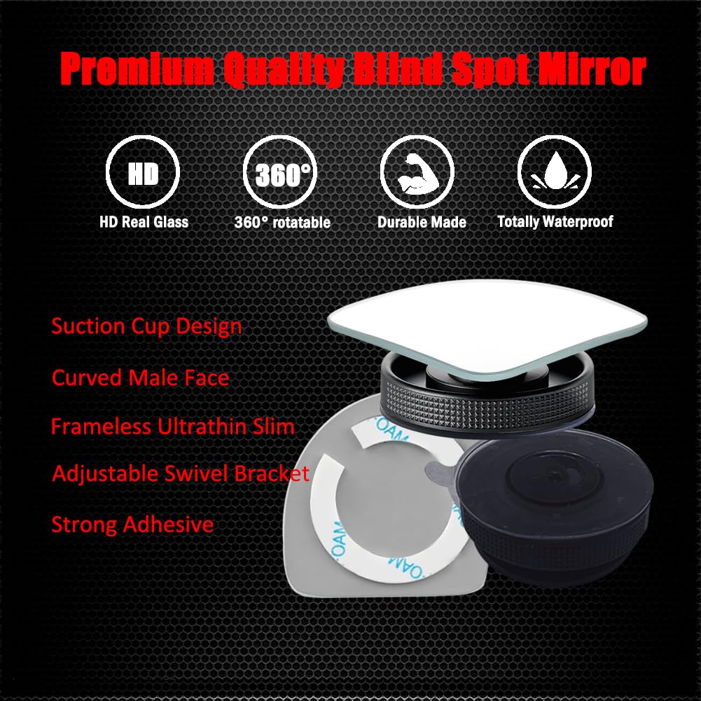 Suction Cup Blind Spot Mirror, Ampper Hd Glass Frameless Removable Convex Wide Angle Rear View Mirror (Fan Shape, Pack Of 2)