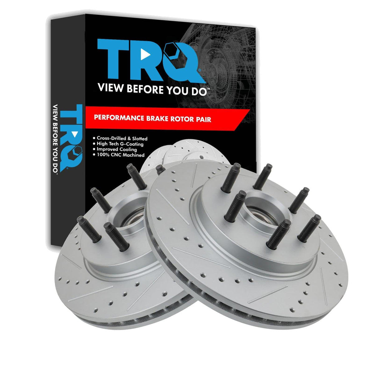 Trq Front Performance Brake Rotors Set Vented Premium G-Coated Compatible With 2004-2008 Ford F-150 2006-2008 Lincoln Mark Lt