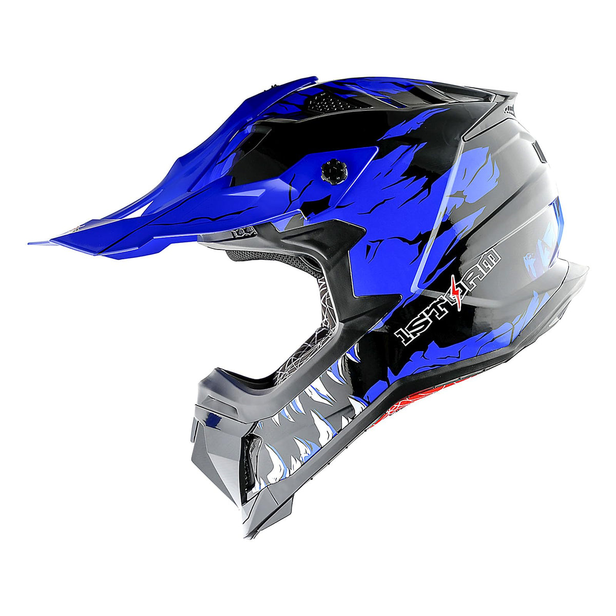 1Storm Adult Motocross Helmet ATV Dirt Bike BMX MX Downhill Mountain Helmet Track Style JH601; Dinosaur Blue