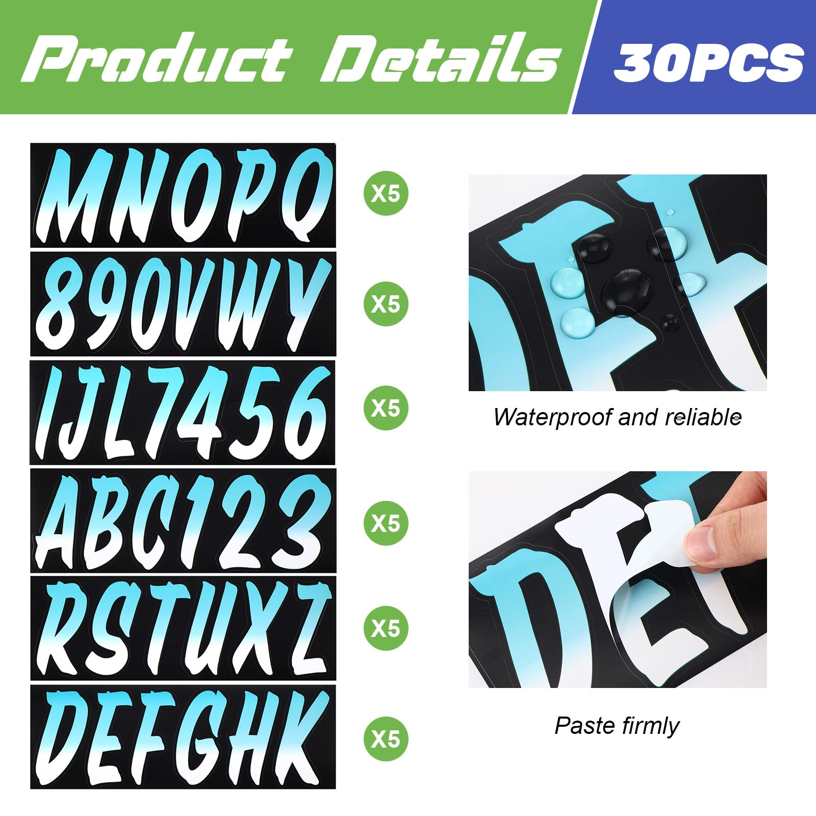 MotiMind 30 Pcs 5 Sets Boat Registration Numbers 0 to 9 and Name Decal Letters A to Z Waterproof Marine Boat Registration Number