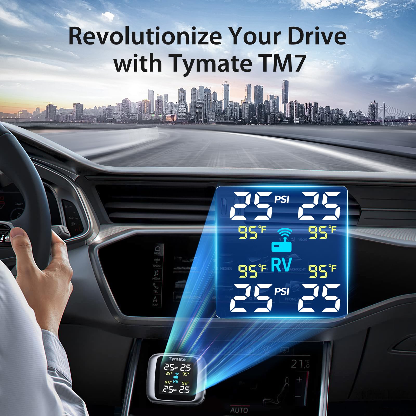 Tymate TM7 Wireless Tire Pressure Monitoring System with 4 Sensors, Colorful Display, 6 Alarm Modes, Ideal for RV, SUV, Truck, Sedan