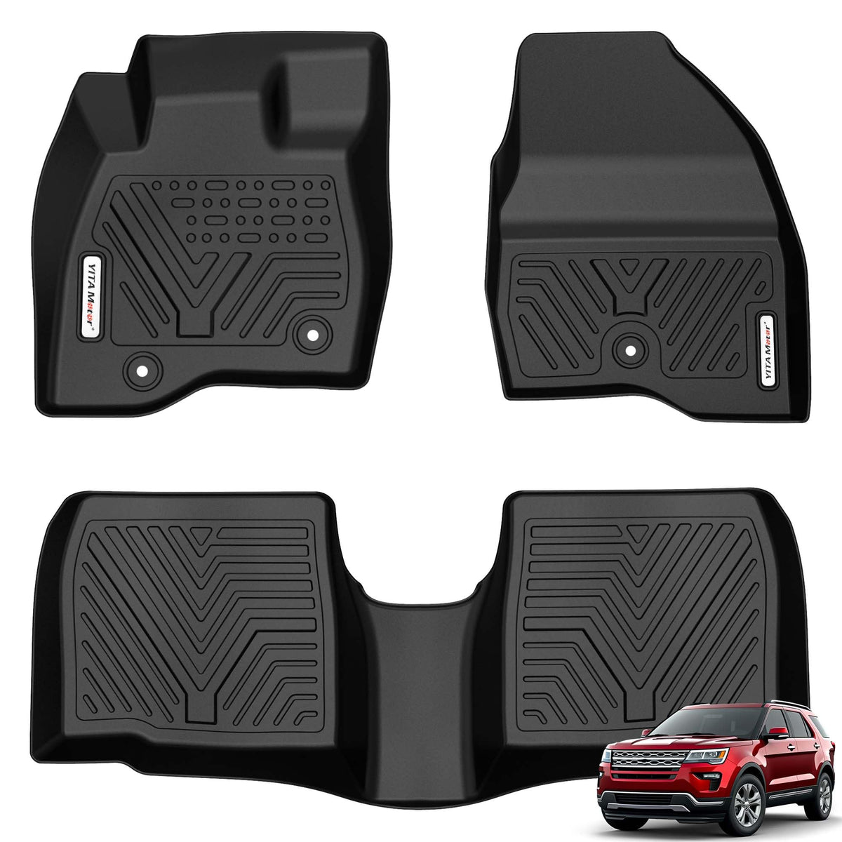 Yitamotor Floor Mats Compatible With 2015-2019 Ford Explorer Without 2Nd Row Center Console, Custom Fit Floor Liners 1St & 2Nd R