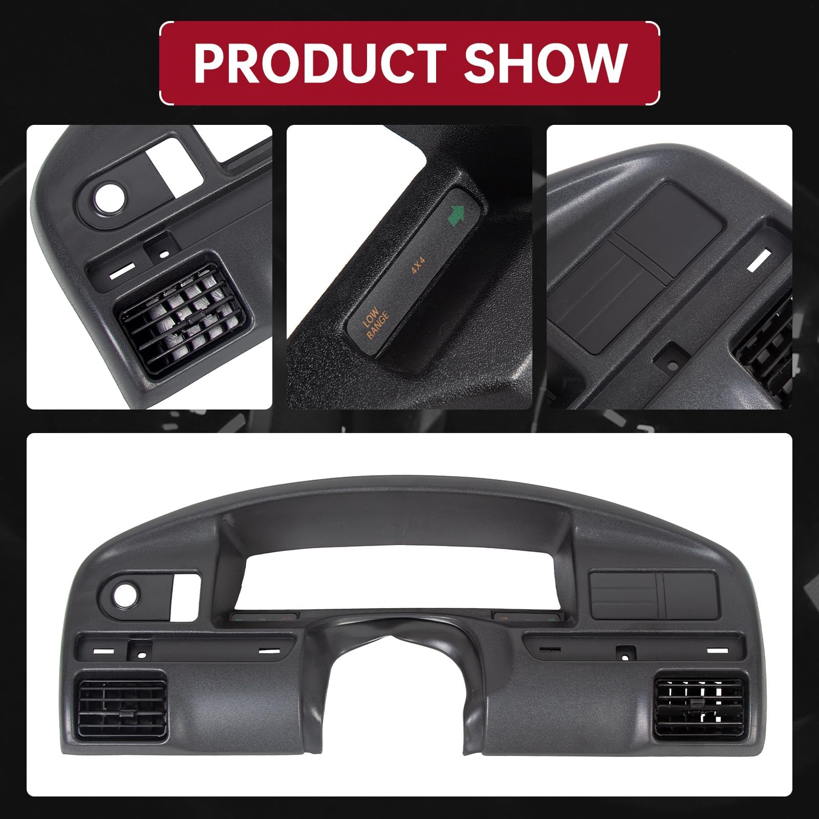 HECASA Dash Panel Bezel Cover Compatible with 1992-1997 Ford F250 F350 Bronco Replacement for F2TZ-15044D70-A (Gas Engines ONLY)