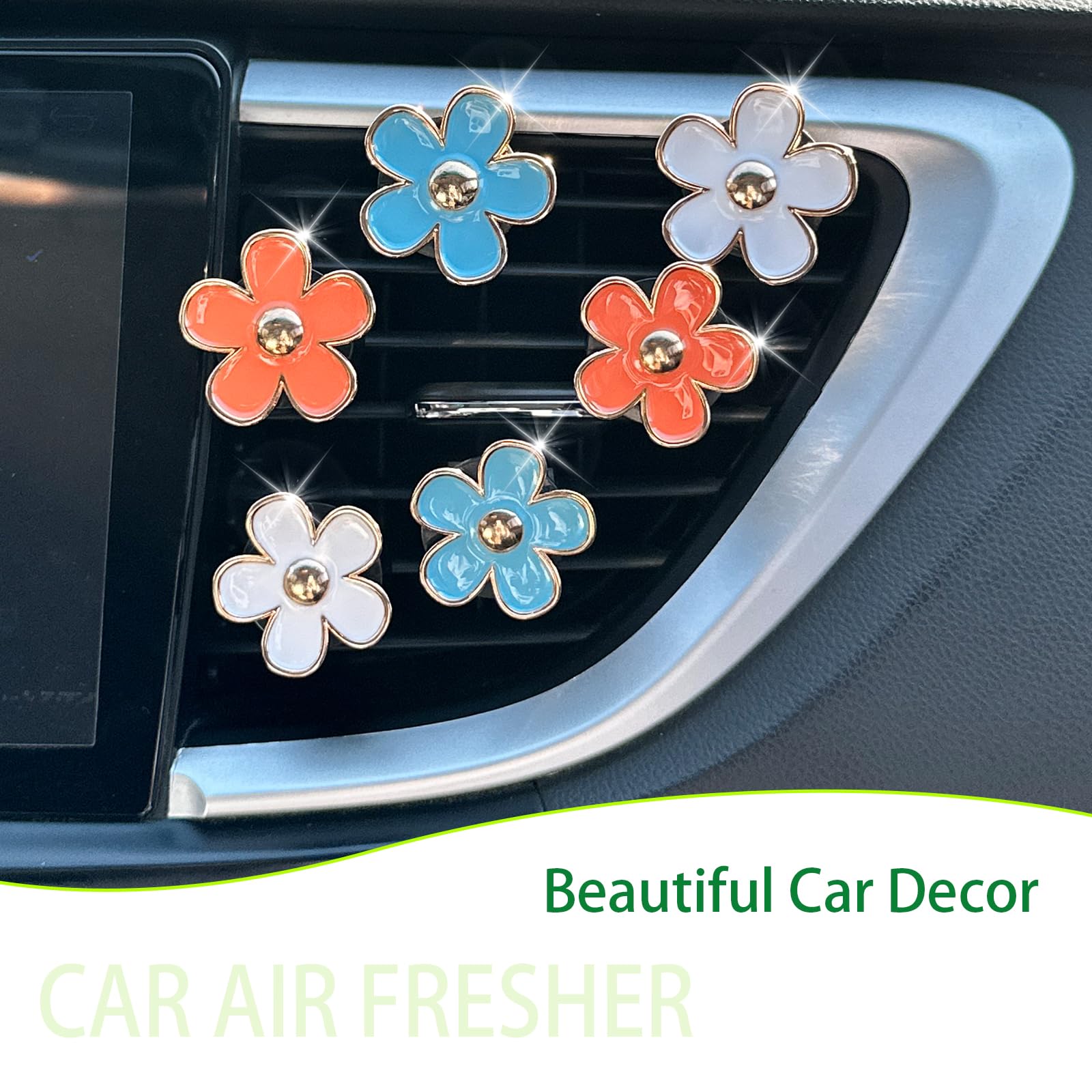 Oriesse 6Pcs Flower Car Air Freshener Vent Clips,Pink Yellow Yellow Daisy Air Vent Clip Car Accessories For Women,3.3Cm/3Cm Flow