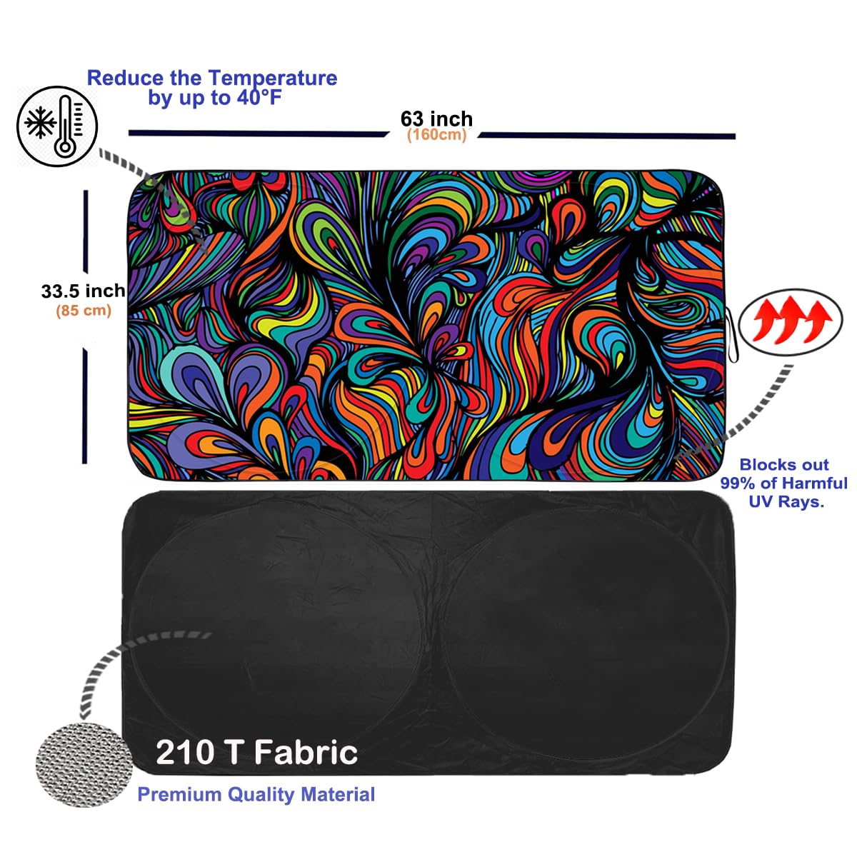 Gven Car Windshield Sun Shade, Artistic Design Car Shade Foldable Windshield Sun Visor Heat-Reflective Sunshade for Summer (Abst