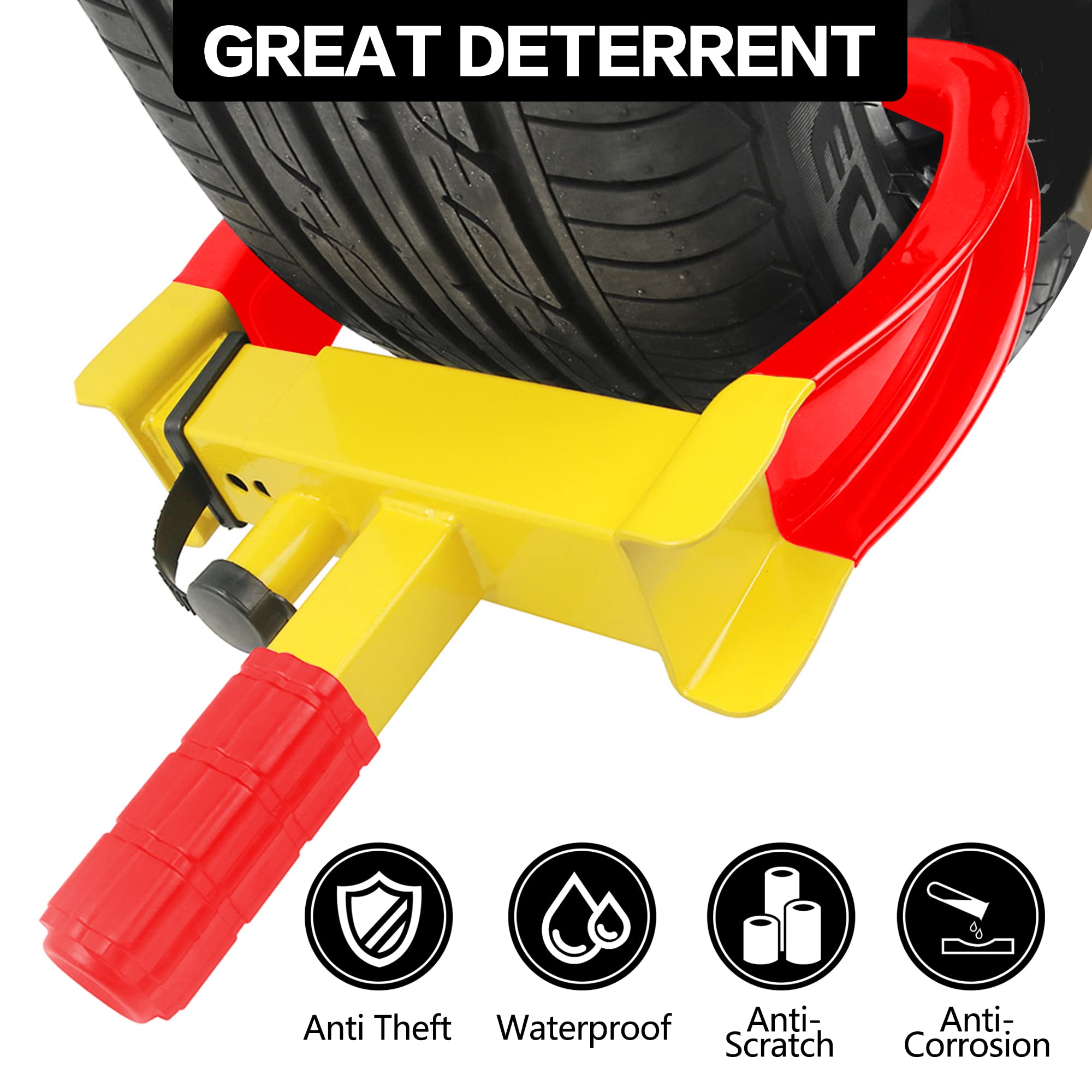 Kaycentop Wheel Clamp Lock Tire Lock Anti Theft Lock Fit Most Vehicles Max 11'' Tire Width And 7'' Reach For Trailers Suv Boats