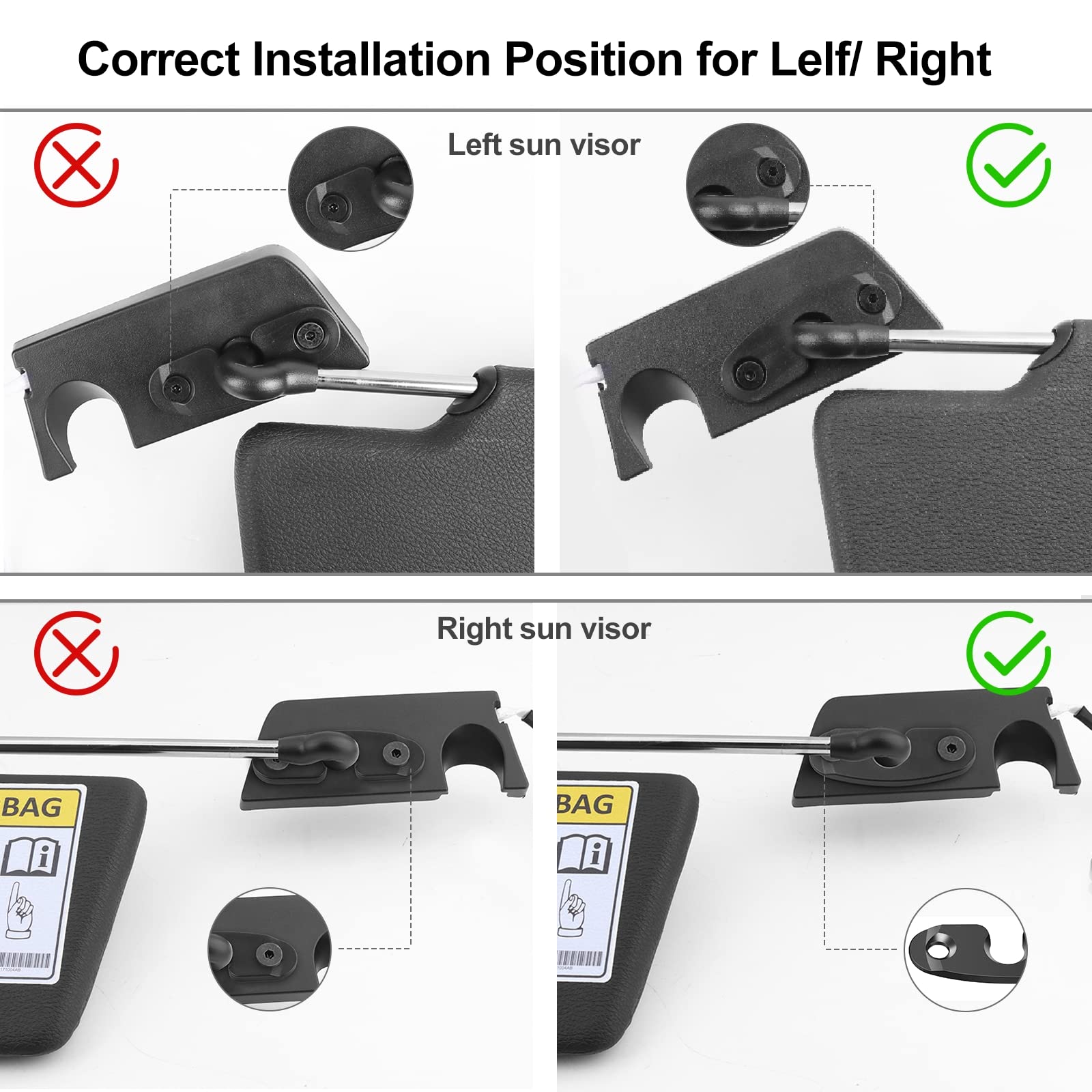 Kaishengyuan Sun Visor Repair Kit Heavy Duty Sun Visor Clips Compatible with Jeep Wrangler JK 2018/ Wrangler 2018-2023/ Gladiato