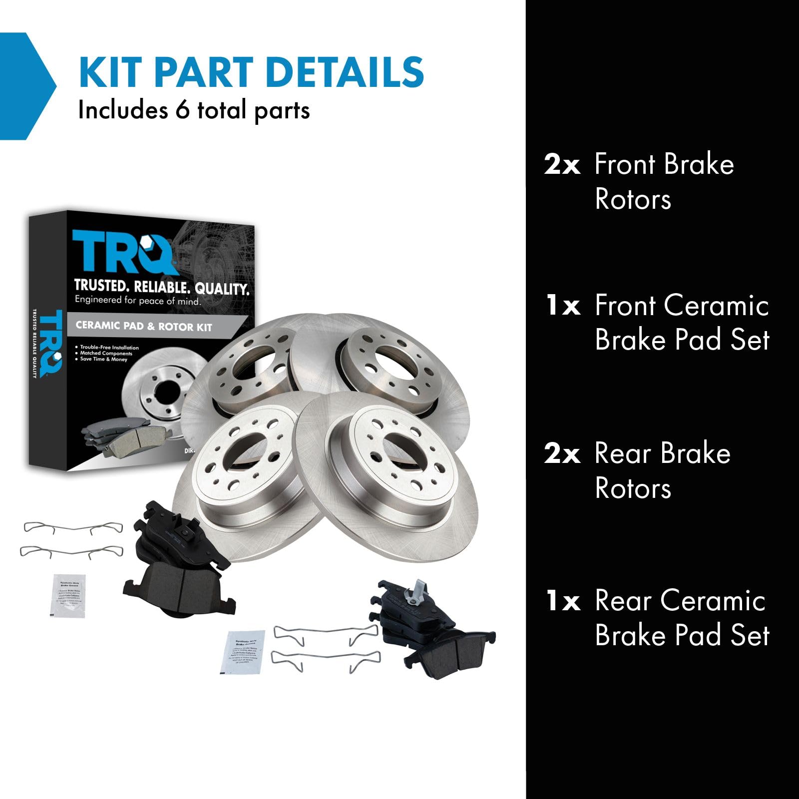 Trq Front And Rear Brake Pad & Rotor Kit Brake Pads Brake Rotor Ceramic Compatible With 2001-2009 Volvo S60 1999-2006 S80 2001-2