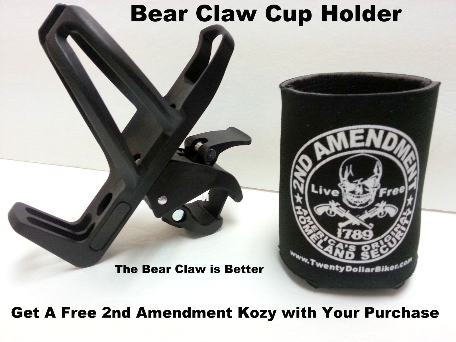 Can Am Spyder Passenger Grab Rail Cup Holder - Satin Black Model - Not For Handlebar Mount - Bear Claw #6214Caa