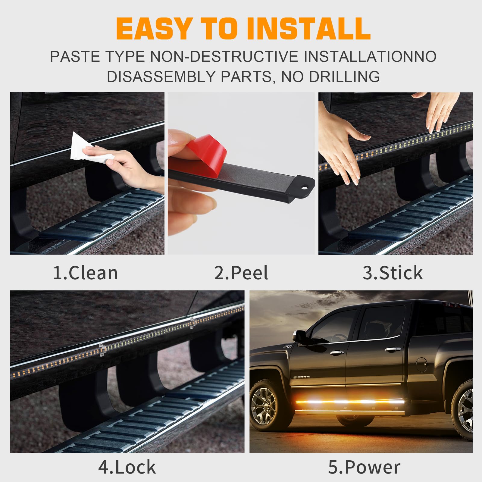 Xridonsen 2Pcs 70 Inch Truck Strobe Lights Strip 864 Led Emergency Running Board Lights Amber White Flashing Warning Hazard Caut