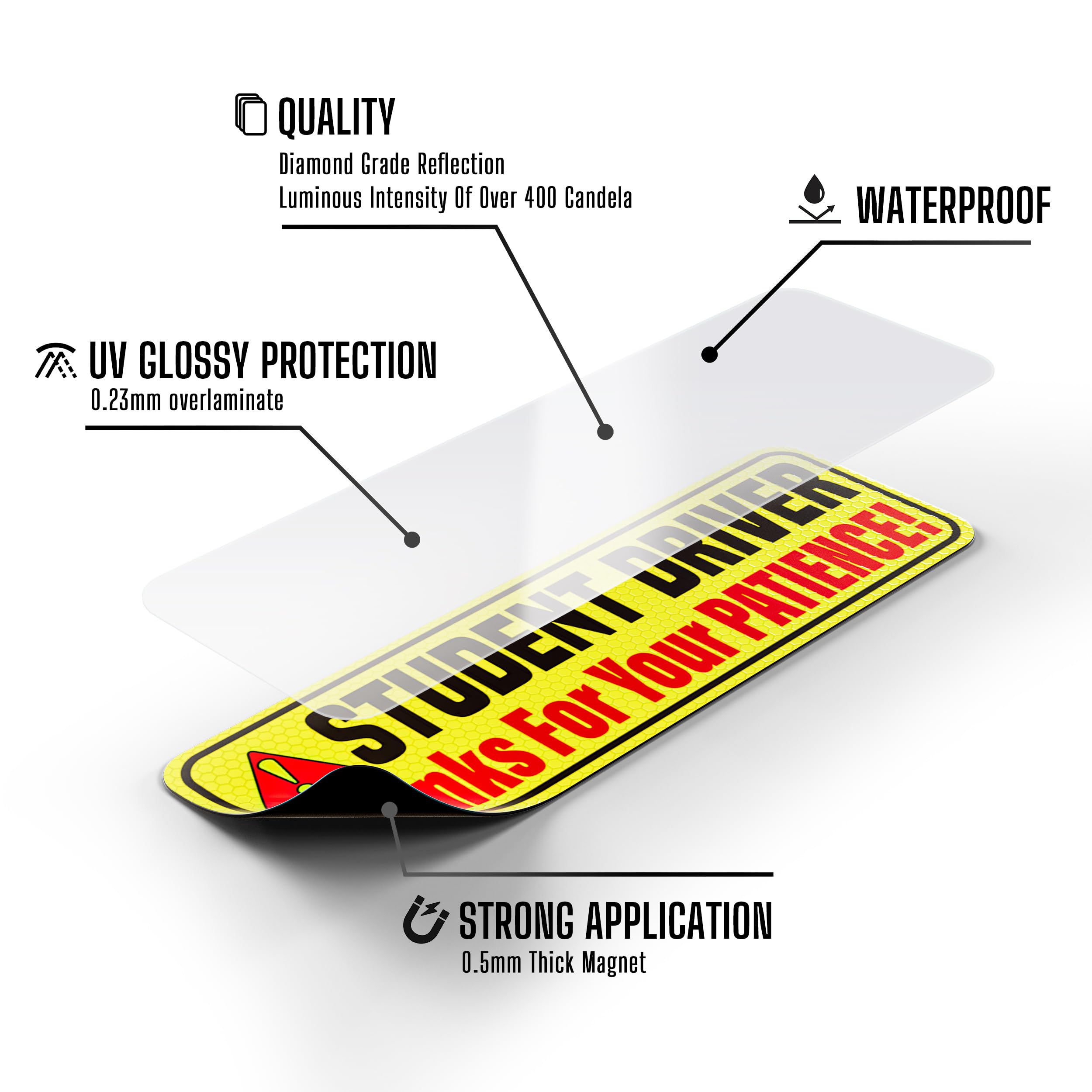 Student Driver Magnet For Car - Extra Strong Hold - 9.72'' By 3.24'' - 3 Pack - Essential Magnetic New Driver Sticker Signs - Re