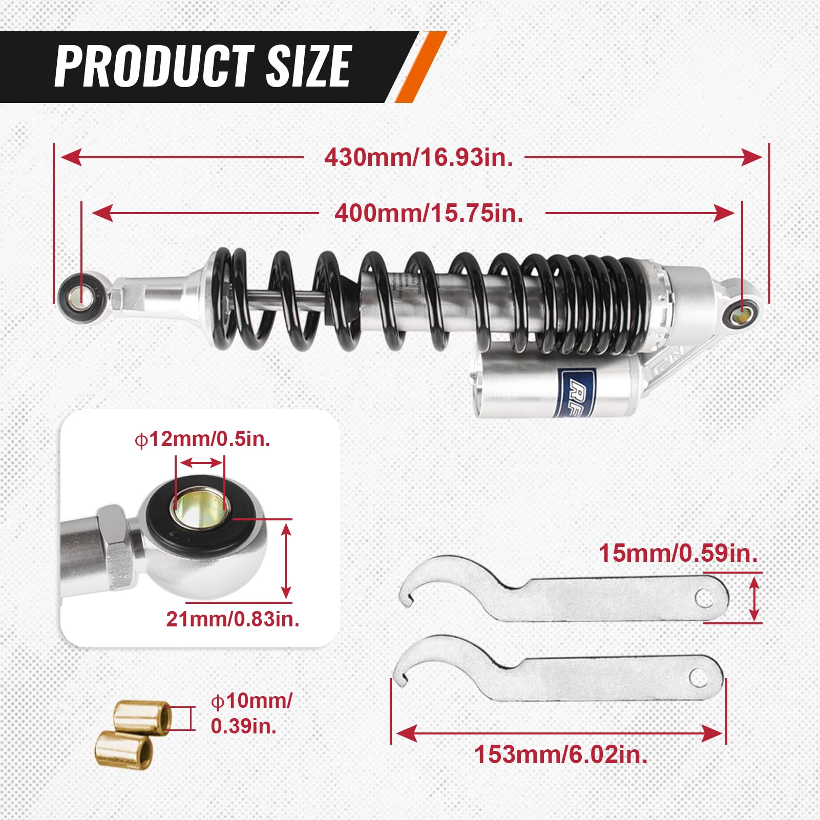 Newsmarts Pair 400Mm 15.75'' Motorbike Air Atv Shock Absorbers For Honda For Suzuki For Yamaha For Kawasaki Atv Go Kart Quad Dir