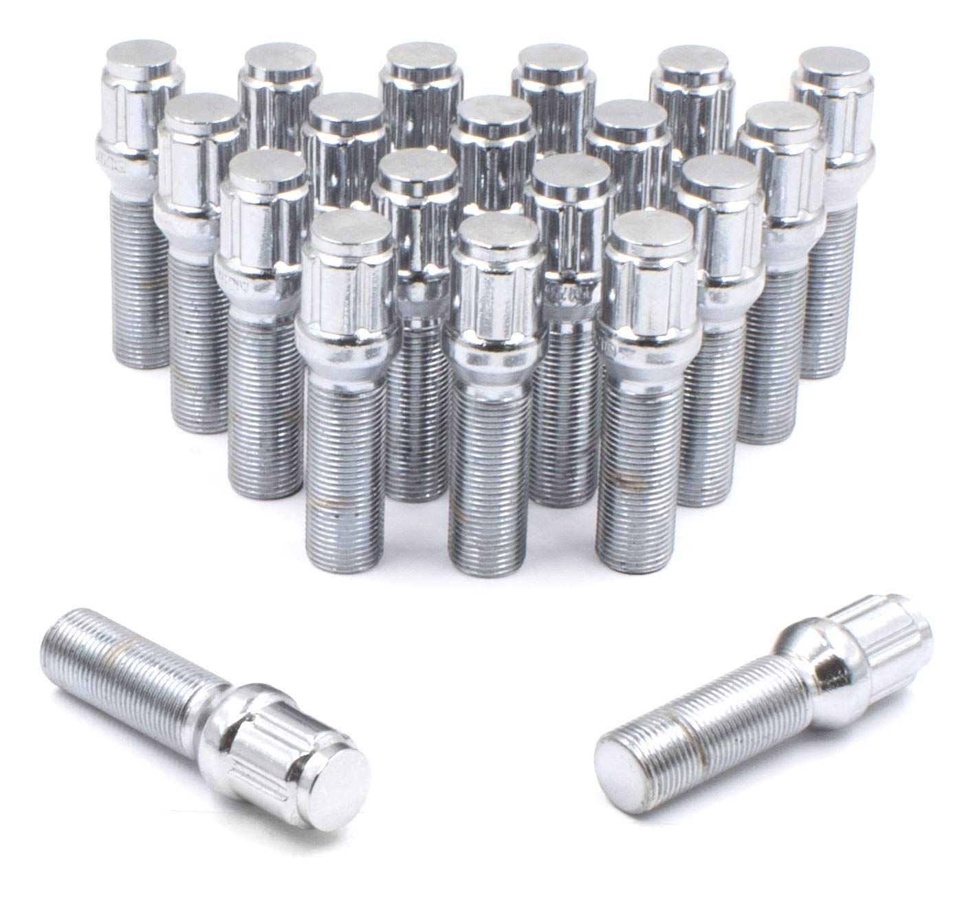 Wheel Accessories Parts Set Of 20 Chrome 14X1.5 Lug Bolts Locking Spline Conical Seat With 28 Mm Shank Length Small Diameter Lug Bolt With Dual Hex Key For Aftermarket Wheels