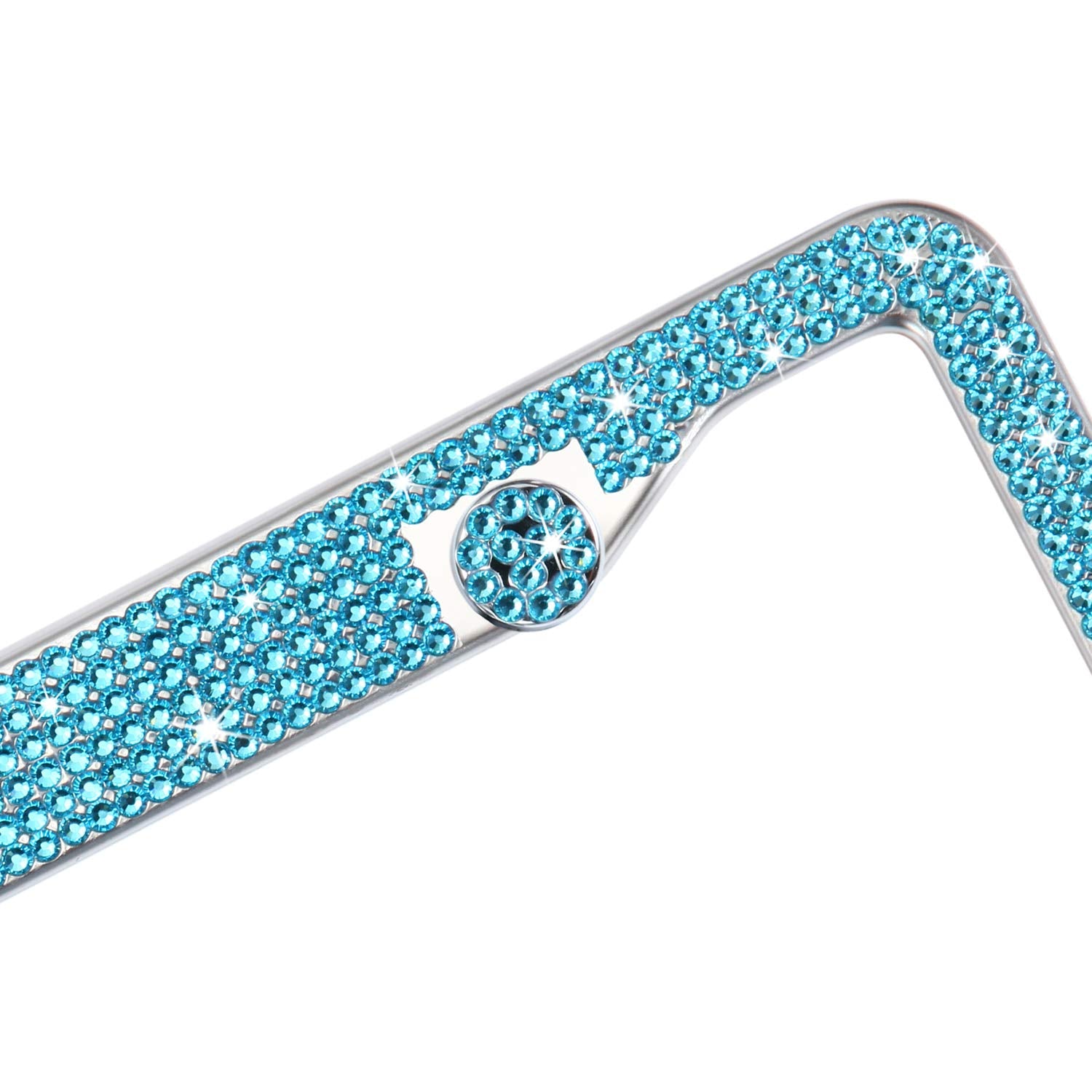 Tzarrot Blue Rhinestone Bling License Plate Frames For Women, Metal Rust-Proof License Plate Cover Bling Car Accessories For Wom