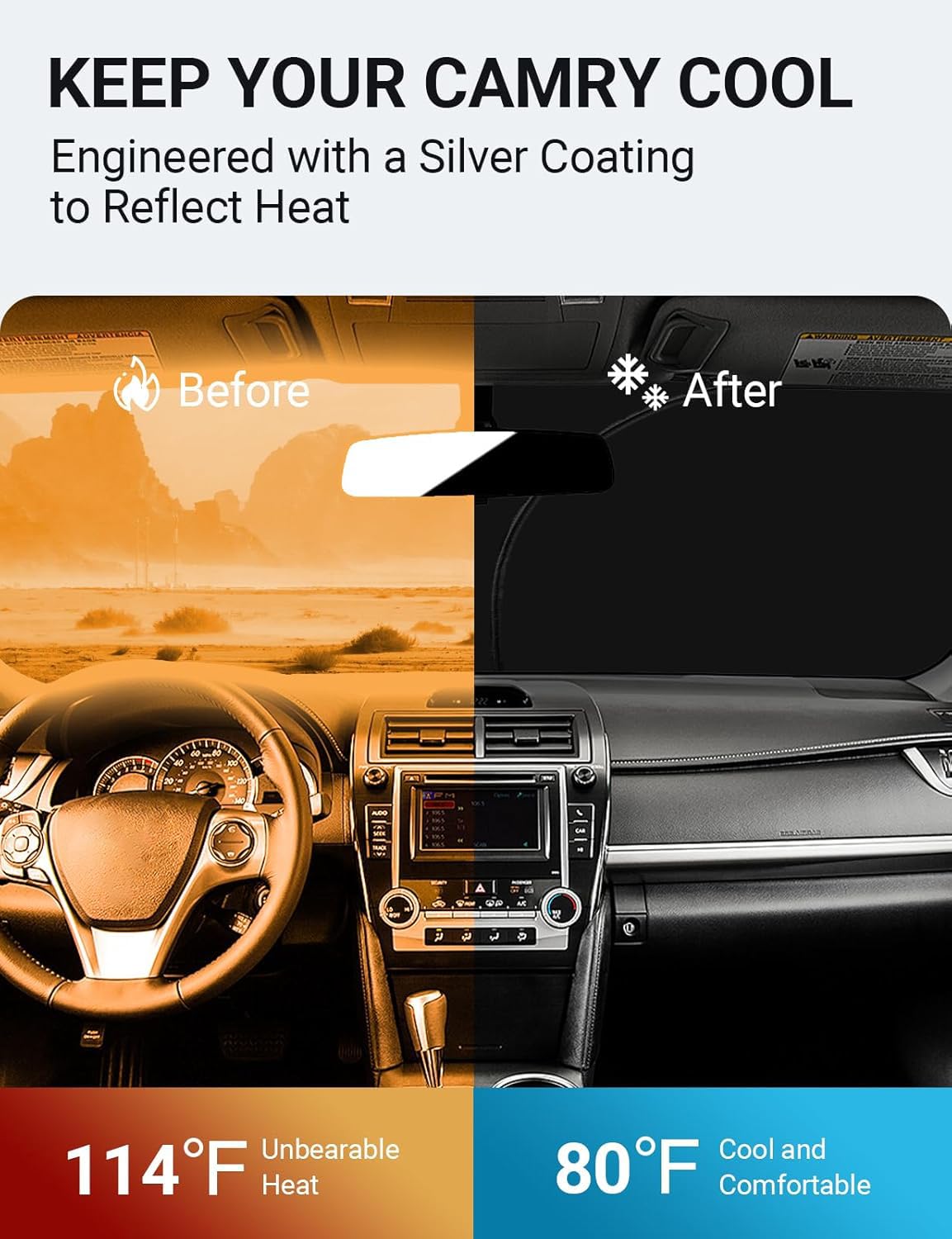 Proadsy 2025 Upgrade Windshield Sun Shade Custom Fit 2013-2017 Camry 4-Layer Foldable Front Sunshade Protector Sun Visor Blocks