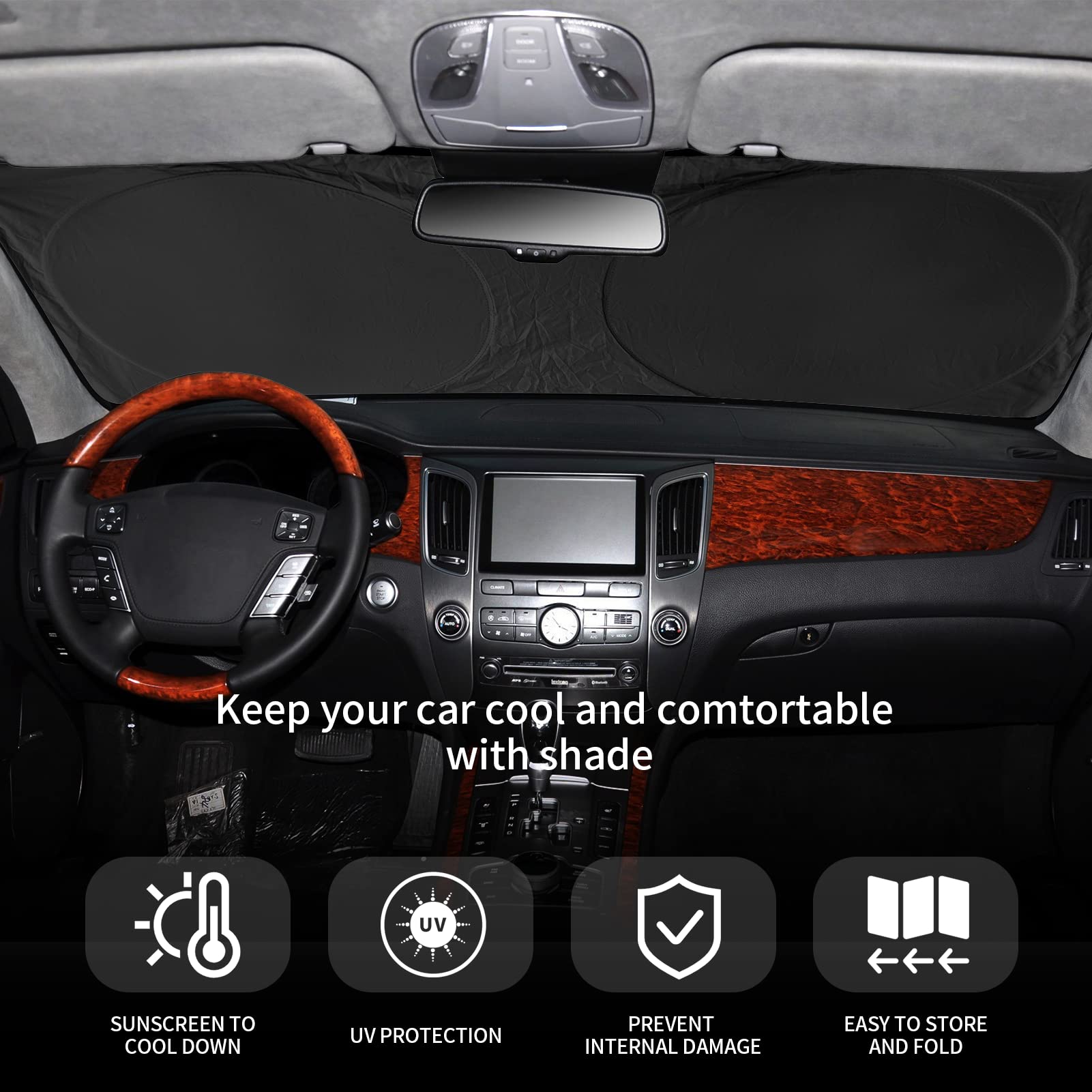 Foldable Windshield Sun Shades For 2021-2023 Nissan Frontier, Sunshade Cover Protector Custom Fit Nissan Xterra Armada Reflector