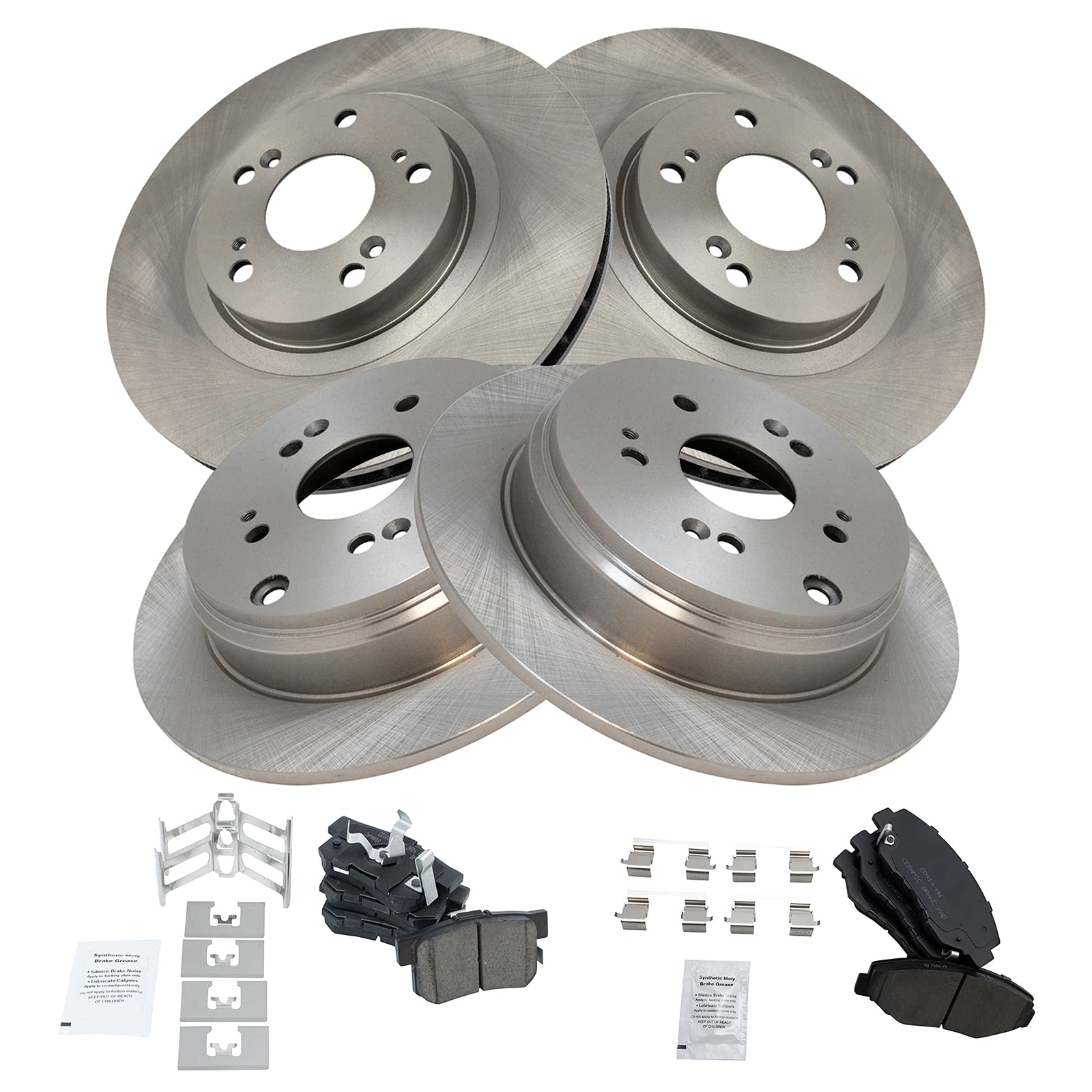 Trq Front And Rear Brake Pad & Rotor Kit Brake Pads Brake Rotor Ceramic Compatible With 2005-2006 Honda Cr-V