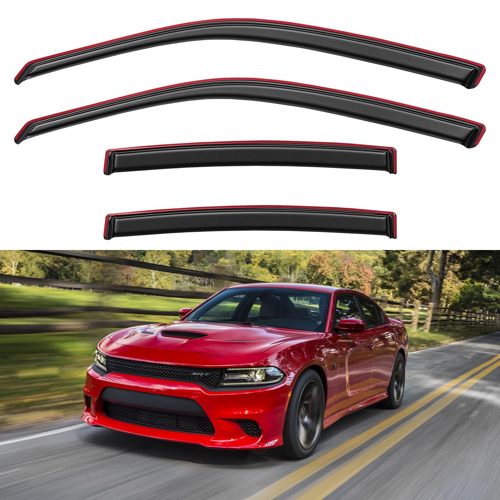 in-Channel Window Visors Rain Guards for 2011-2023 Dodge Charger, Window Vent Wind Deflectors Visors Shades for 11-23 Charger (N