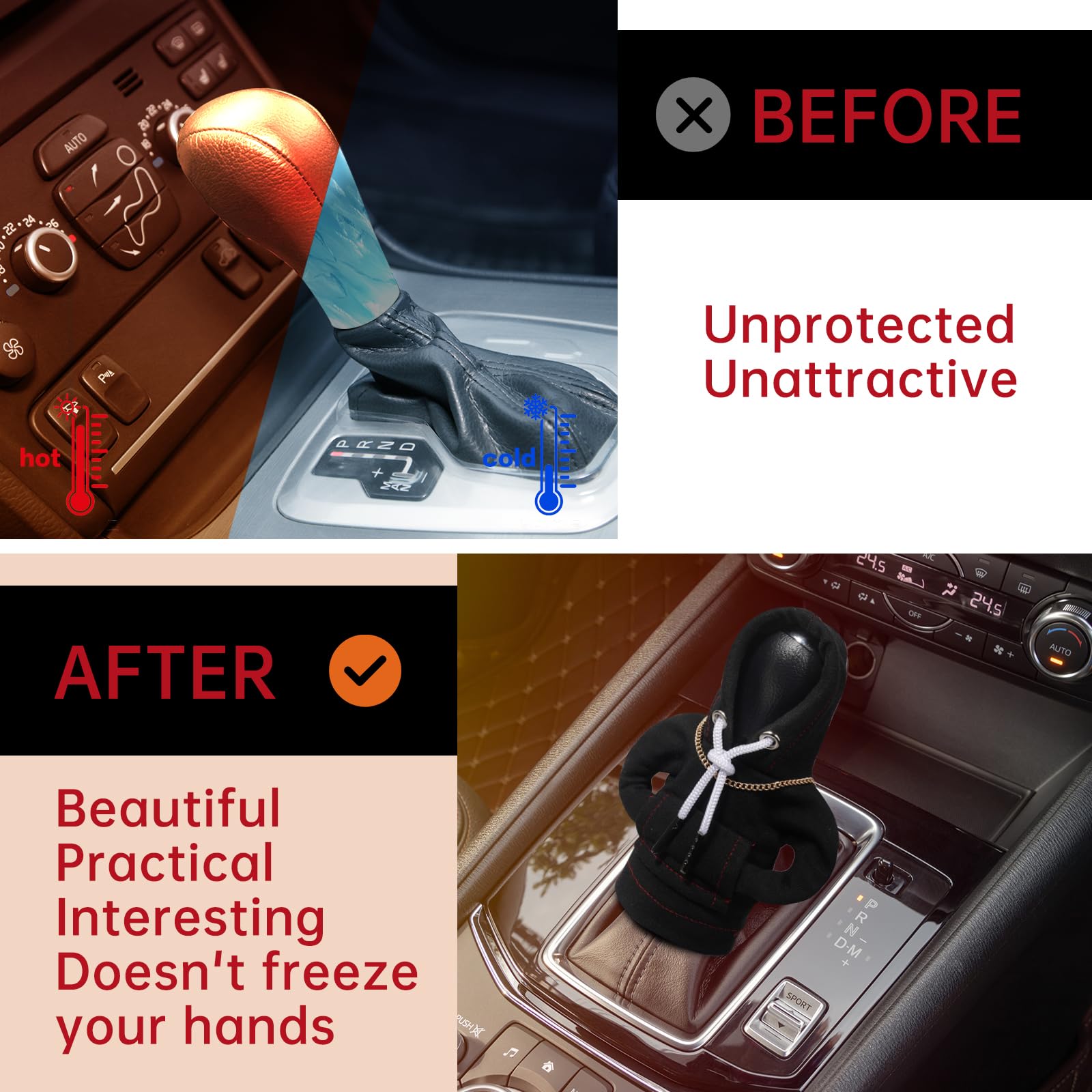 Yajeea Car Gear Shift Hoodie, Funny Mini Hoodie Car Decor, Winter Warm Universal Fit Shift Knob Cover, Automotive Interior Decor