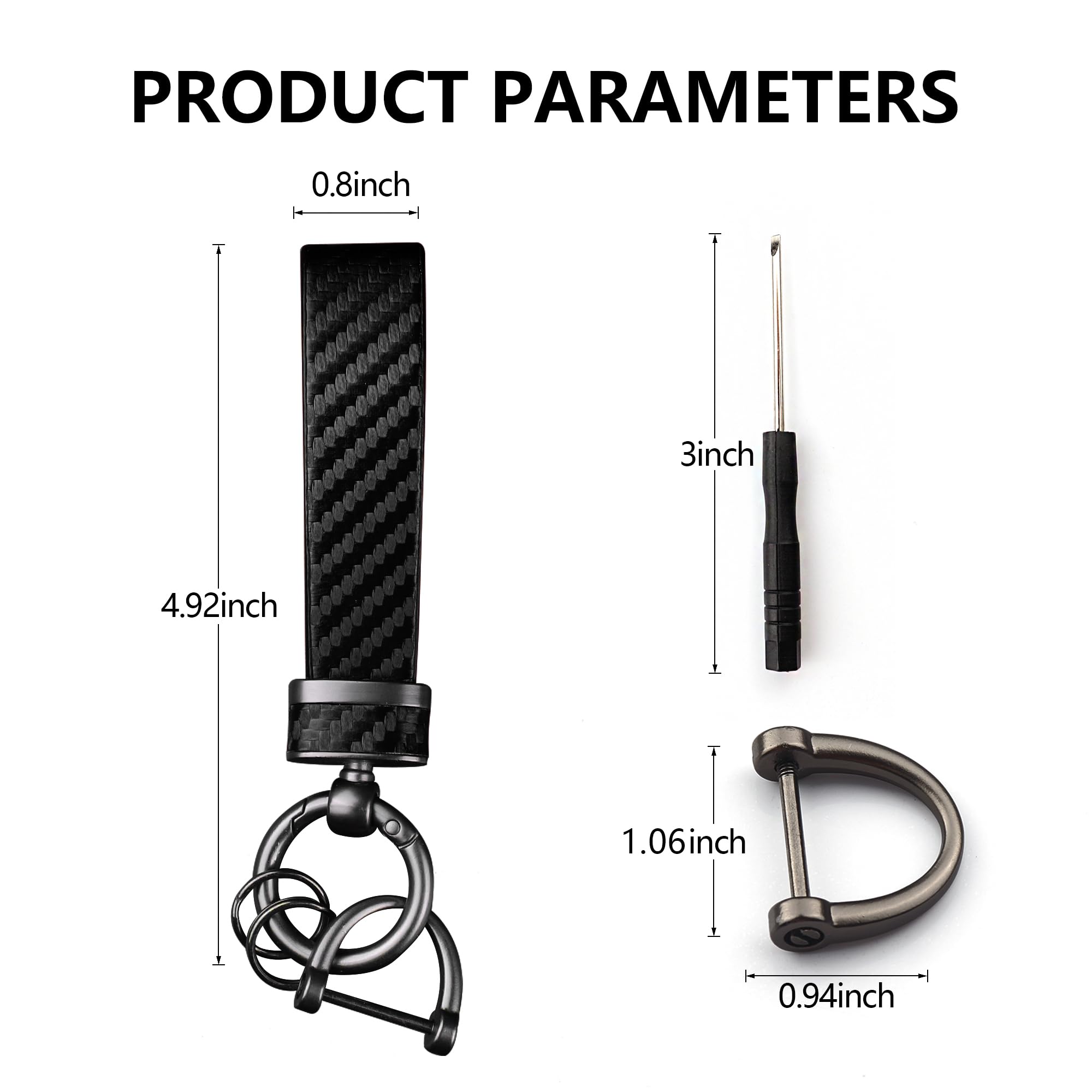 Turcee Leather Car Keychain - Carbon Fiber Interior Key Fob With Anti-Lost D-Ring - Car Accessory Key Ring (Black)