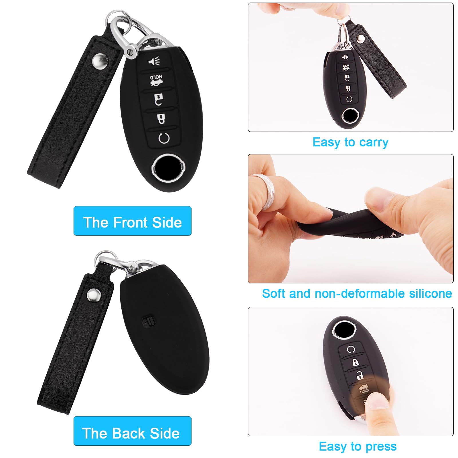 Koaudb Silicone Rubber Key Fob Cover Compatible With Accessories Altima Rogue Sentra Pathfinder Armada Maxima Murano 5 Buttons C