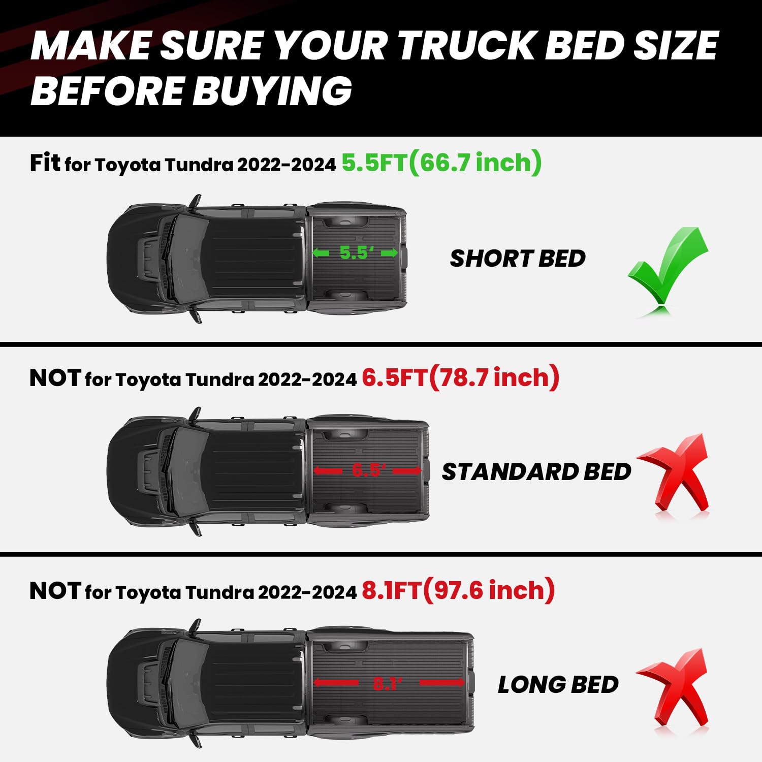 Lasfit Bed Mat For Toyota Tundra 2025 2024 2023 2022 Truck Bed (5.5Ft,5.5'), All Weather 5.5 Ft Bed Liner For Toyota Tundra Acce