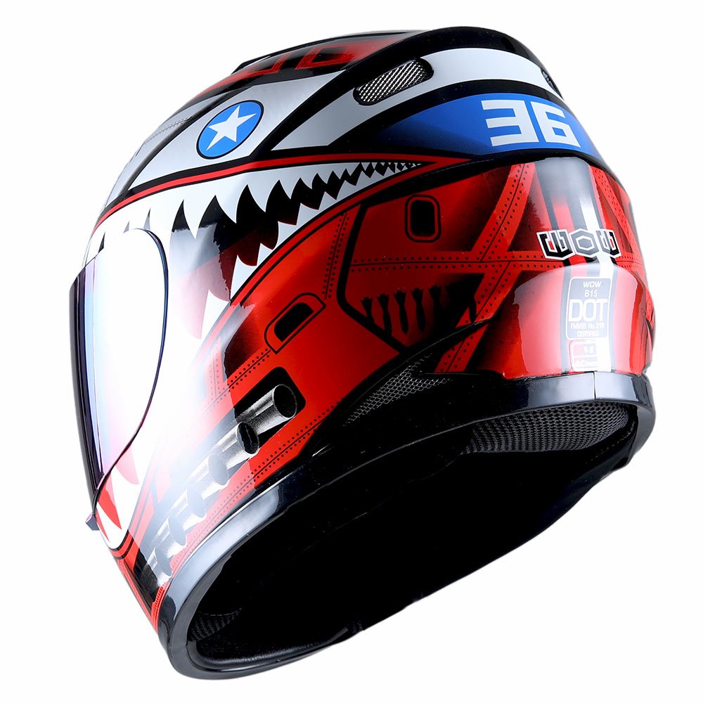 Wow Motorcycle Full Face Helmet Street Bike Bmx Mx Youth Kids Shark Red