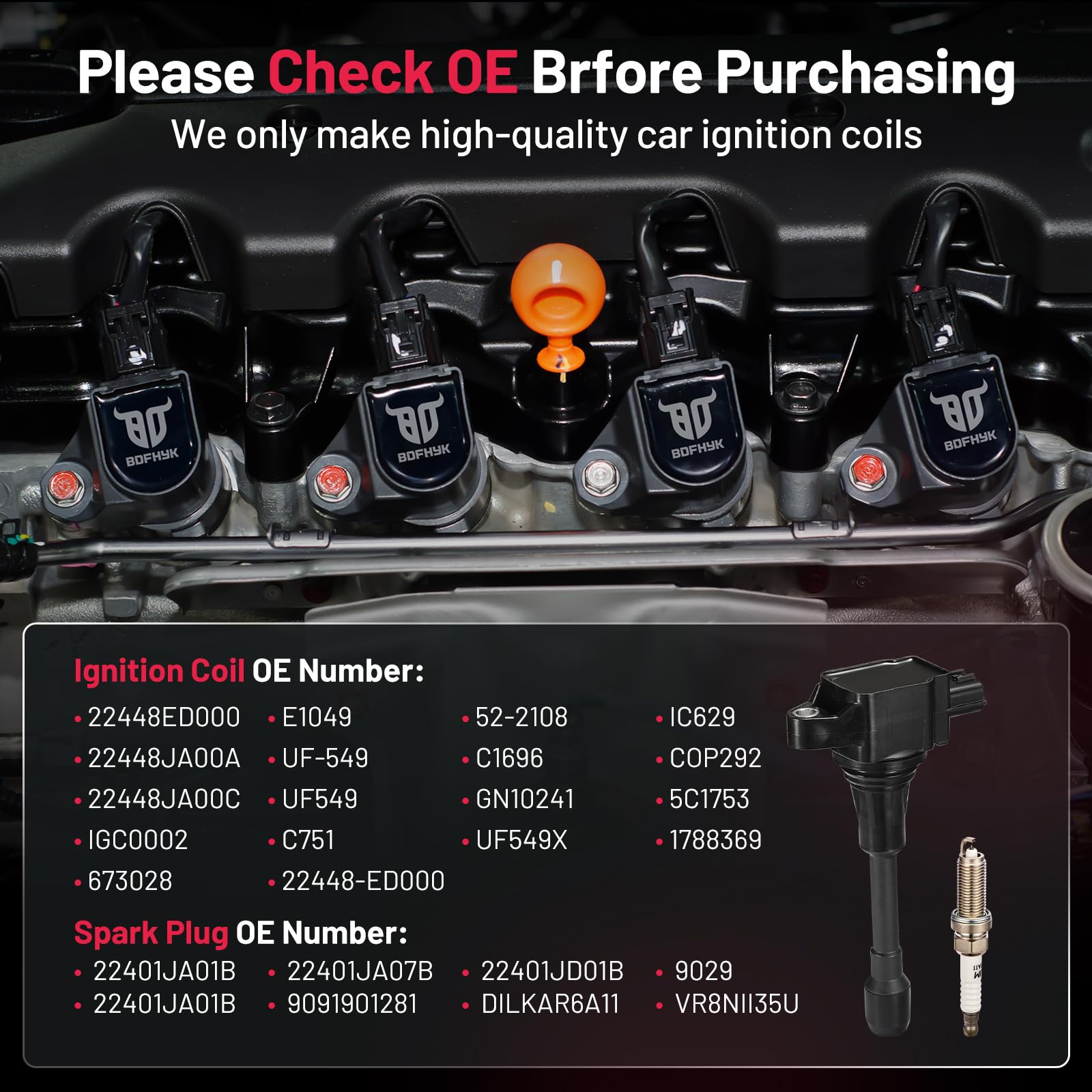 Bdfhyk Ignition Coil Pack And Iridium Spark Plugs Compatible With 2007-2019 Nissan Altima Versa Sentra Rogue Cube Nv200 Uf549 90