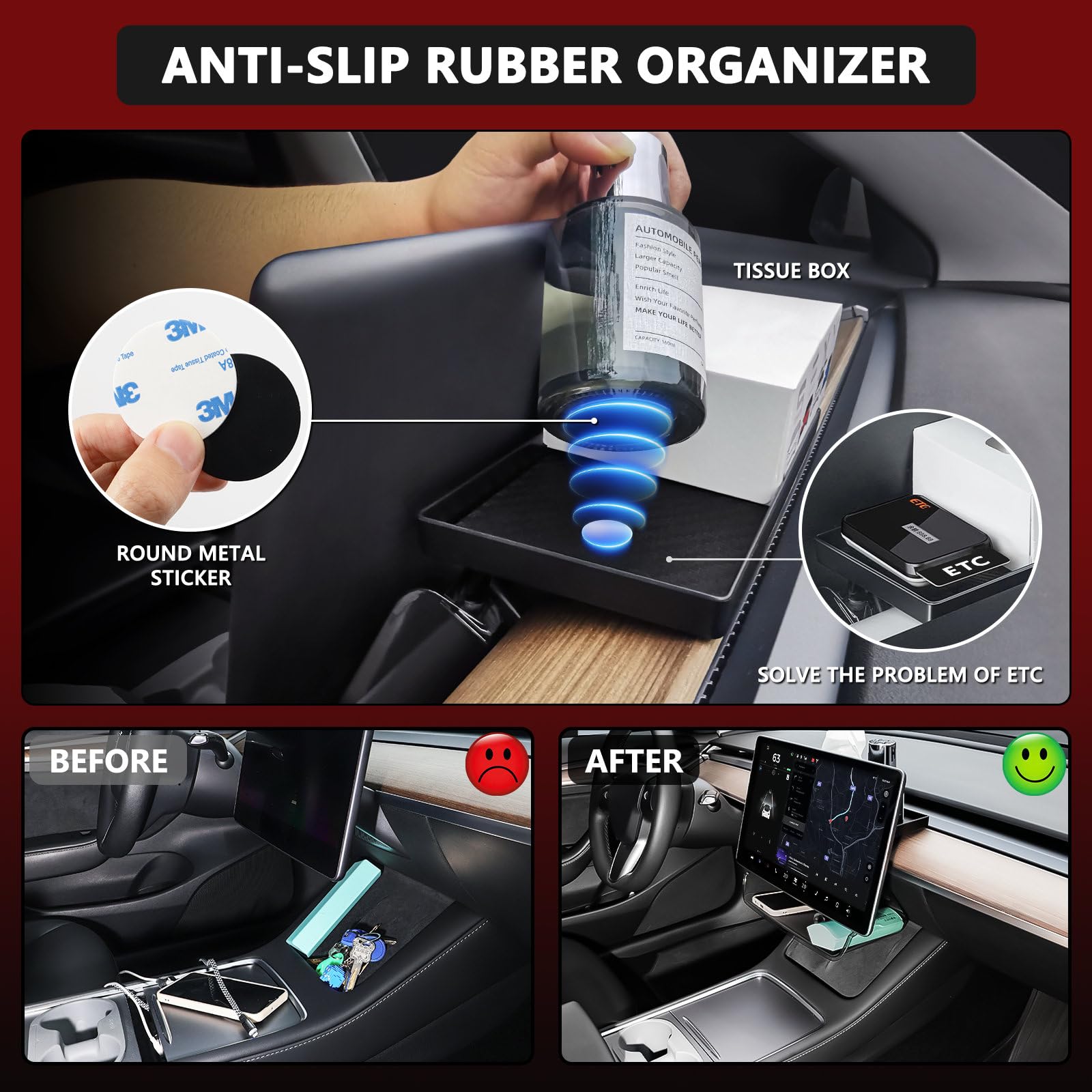 Klutchtech Under Screen Storage Organizer Model 3/Y Magnetic Center Console Organizer - Compatible With Tesla Model 3 2023-2017 Model Y Accessories 2025-2020 [Not Fit 2024 Model 3 Highland]