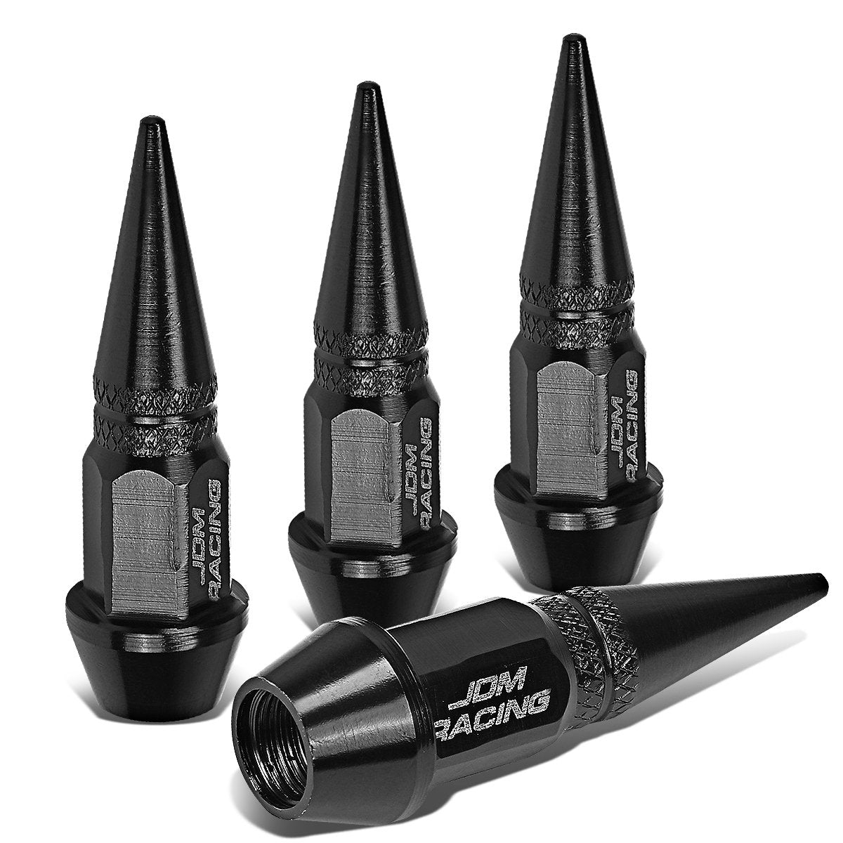 Auto Dynasty 45Mm Anodized Aluminum Valve Stem Caps, Spiked Head Design Car Accessories, Universal Fit For Most Vehicles, Black