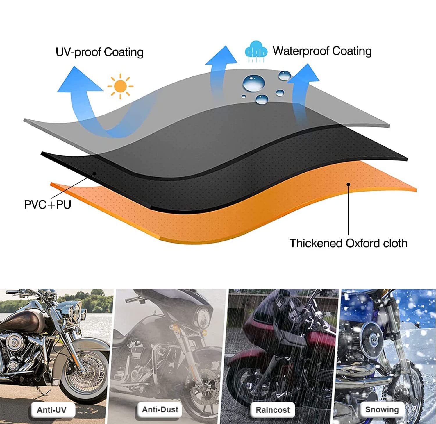 Motorcycle Cover All Season, Universal Waterproof Weather Sun Outdoor Protection Motorbike Cover, Scooter Shelter, Heavy-Duty Mo