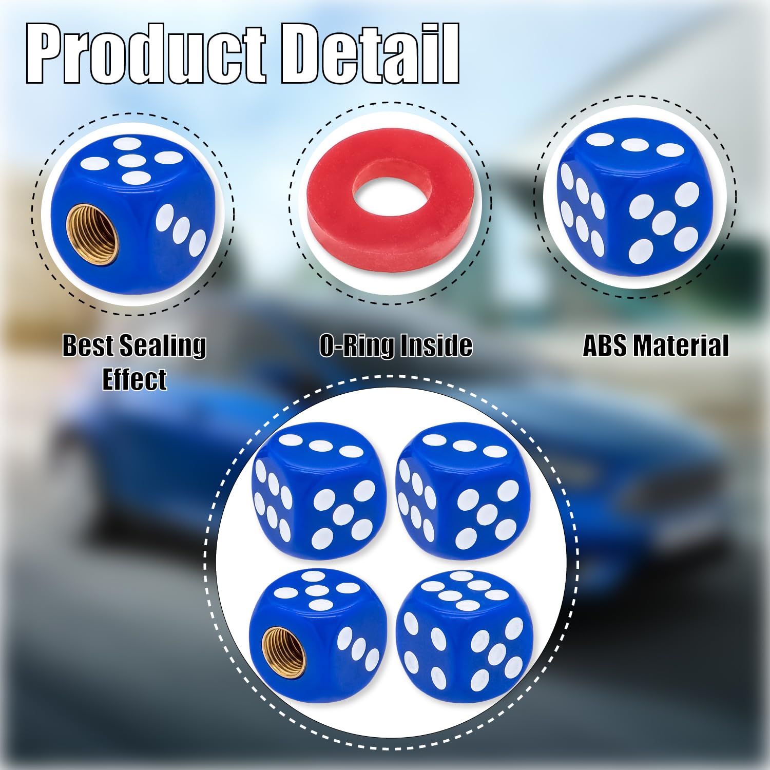 MEAJOO 4PCS Dice Tire Valve Stem Caps, Waterproof Airtight Car Wheel Tire Air Caps Universal Tire Valve Stem Covers for Cars, SU