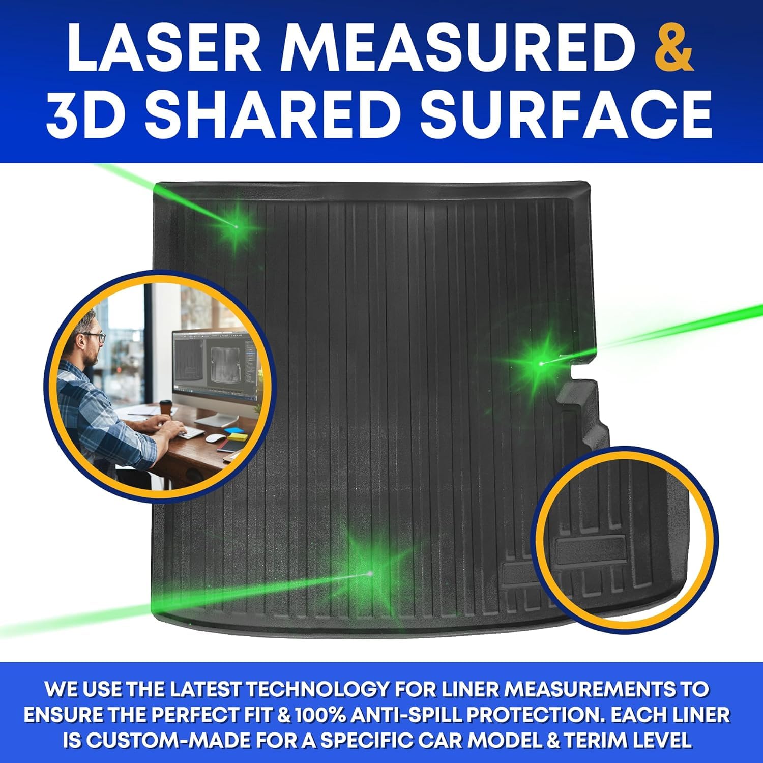 Premium Cargo Liner For Acura Mdx 2014-2020 - 100% Protection - Custom Fit Car Trunk Mat - Easy-To-Wash & All-Season Black Cargo Mat - 3D Shaped Laser Measured Trunk Liners For Acura Mdx 2014-2020.