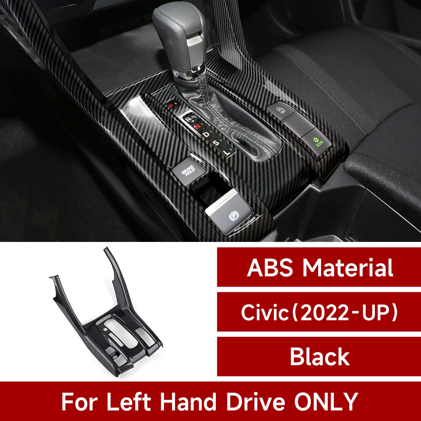 BRMYL Gear Shift Panel Frame Decals for 10th Gen Honda Civic 2016 2017 2018 2019 2020 2021 Accessories ABS Carbon Fiber Stickers