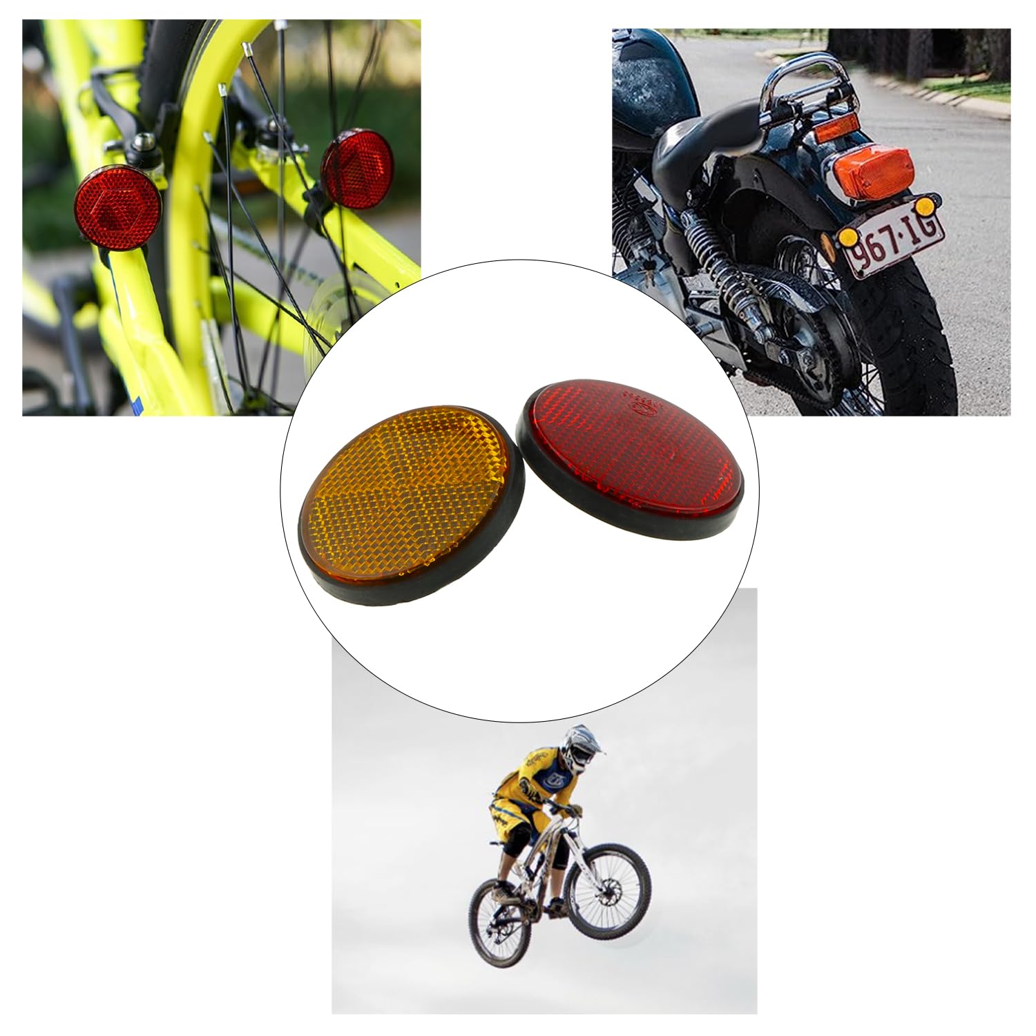 DGZZI Round Reflector 4PCS 2inch / 56mm Plastic Universal Screw Mount Reflective Warning Reflectors for Motorcycle Bike, Red and